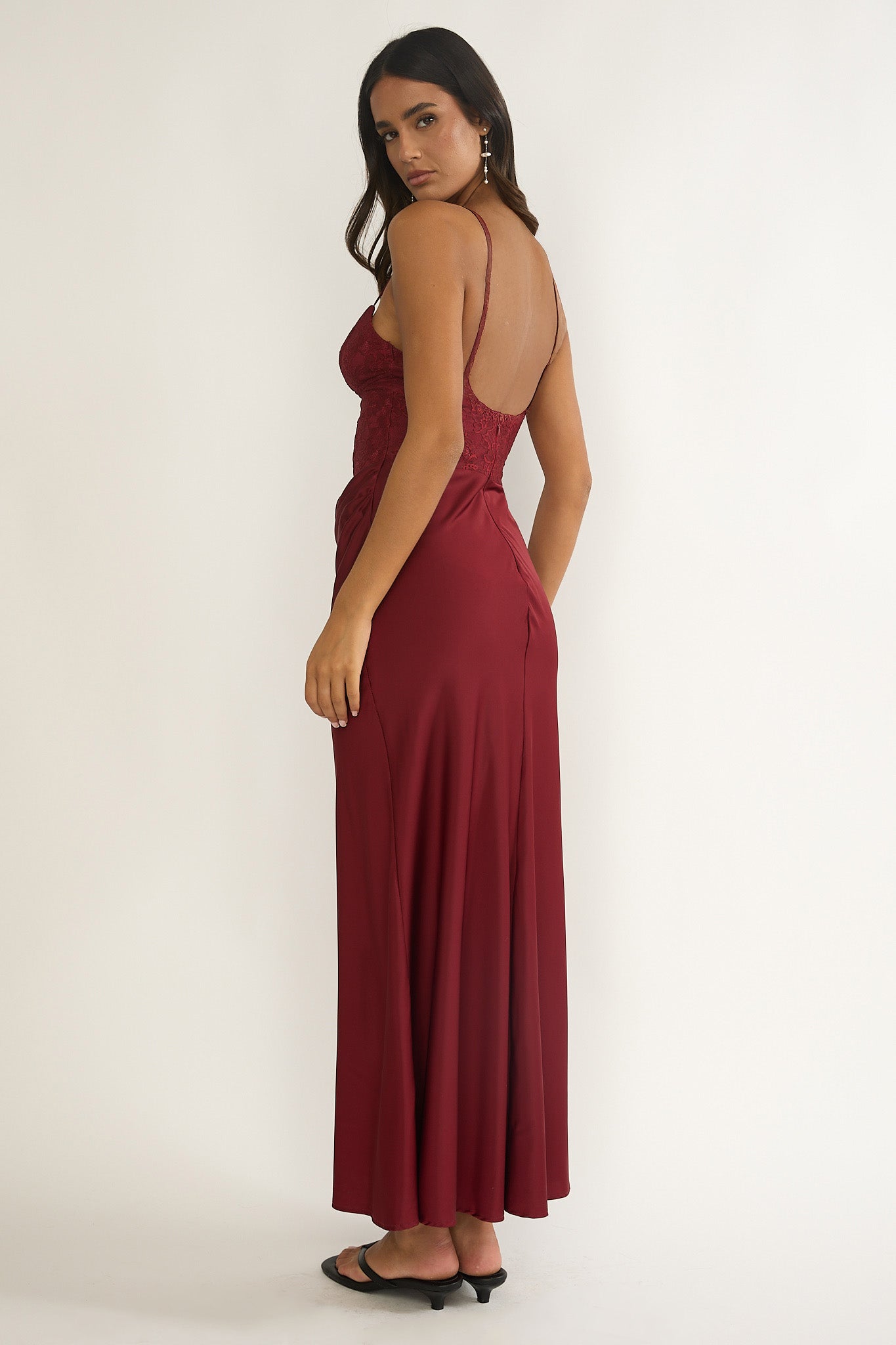 Faelis Draped Waist Maxi Dress Wine-Fable Dress