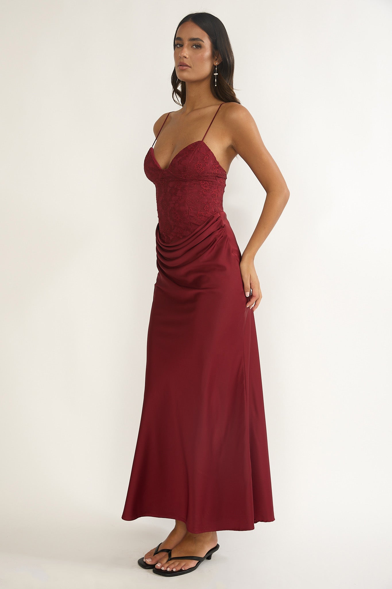 Faelis Draped Waist Maxi Dress Wine-Fable Dress