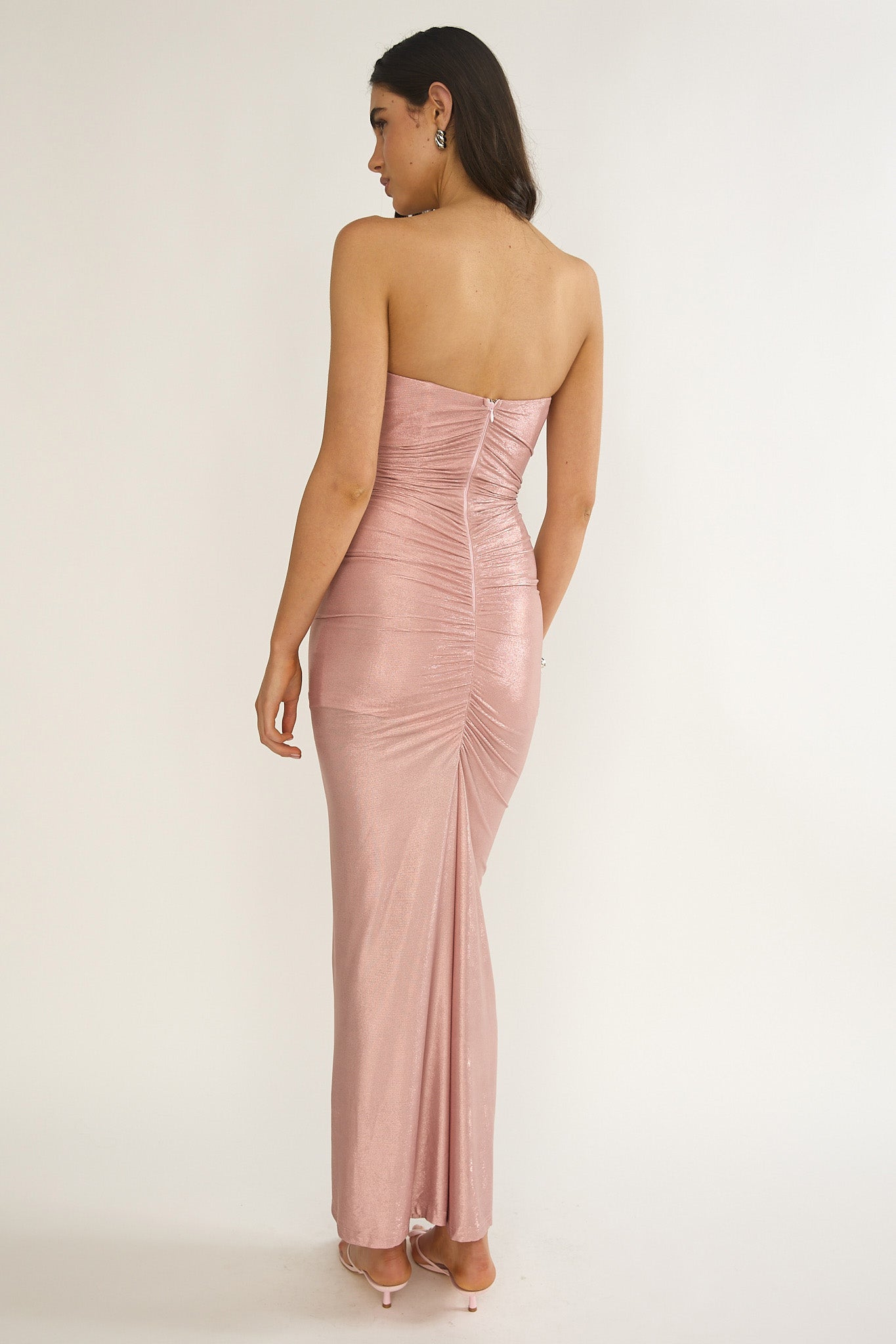 Nerina Strapless Ruched Maxi Dress Rose-Fable Dress