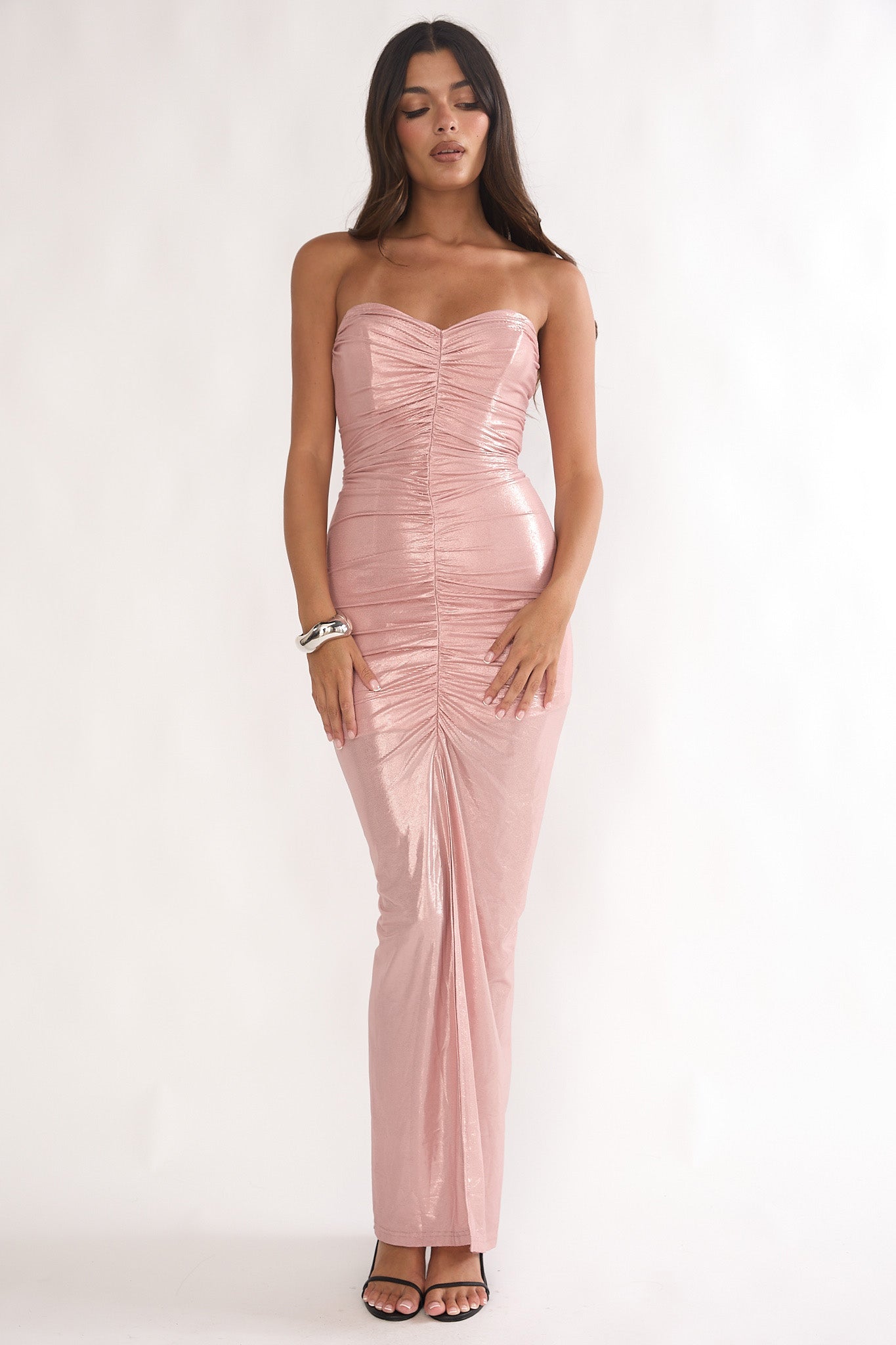 Nerina Strapless Ruched Maxi Dress Rose-Fable Dress