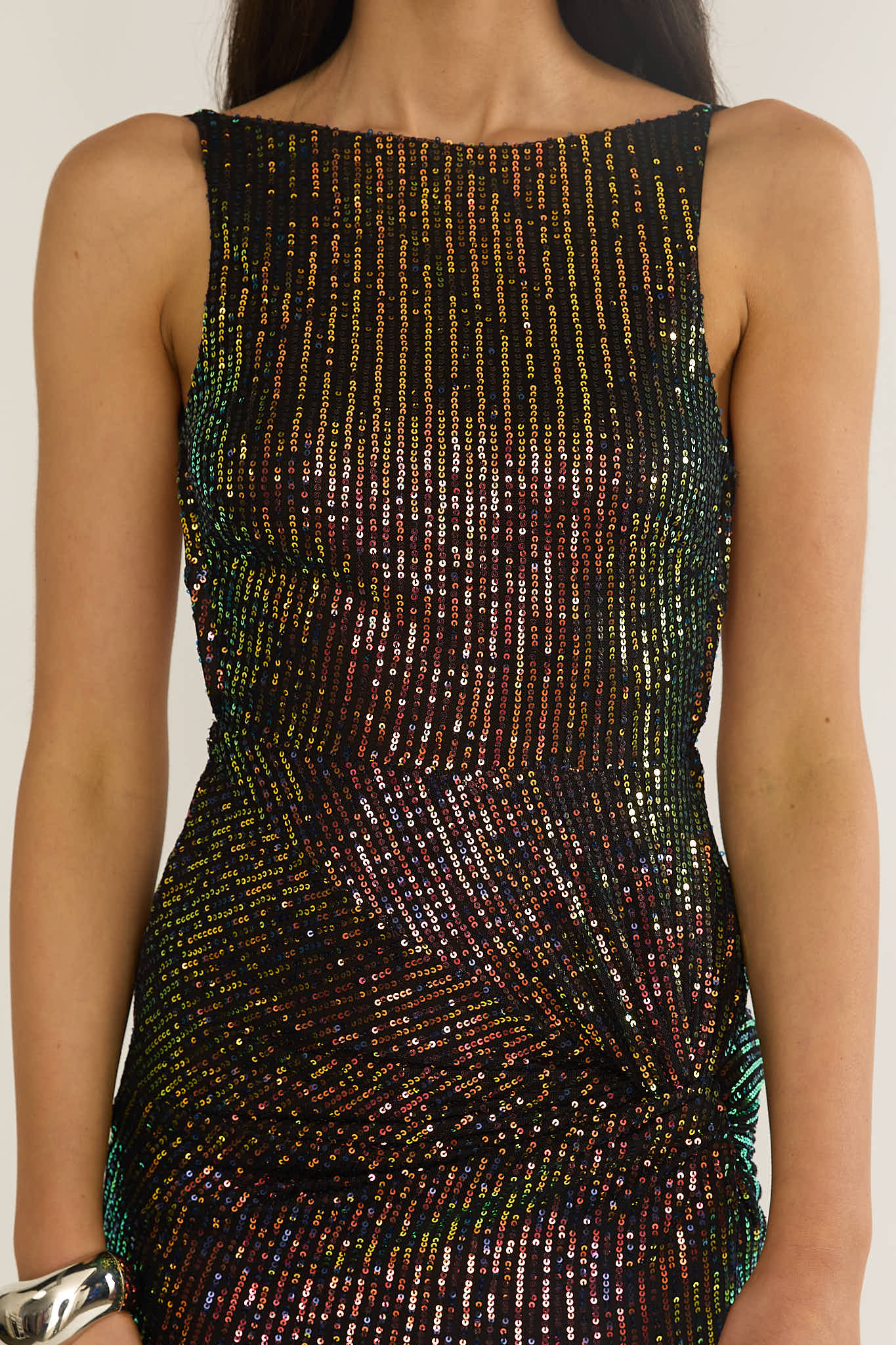 Zaretha Backless Split Maxi Dress Sequin Black/Gold-Fable Dress