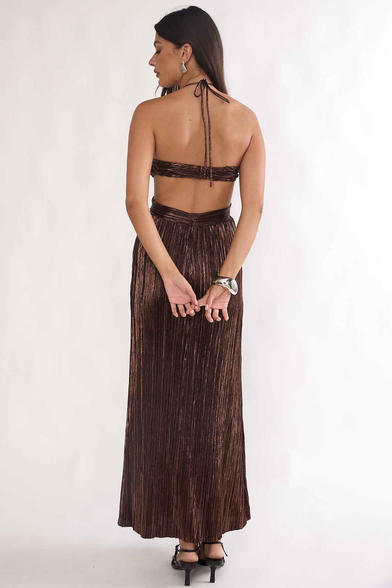 Isle Cut-Out Halterneck Maxi Dress Gold-Fable Dress