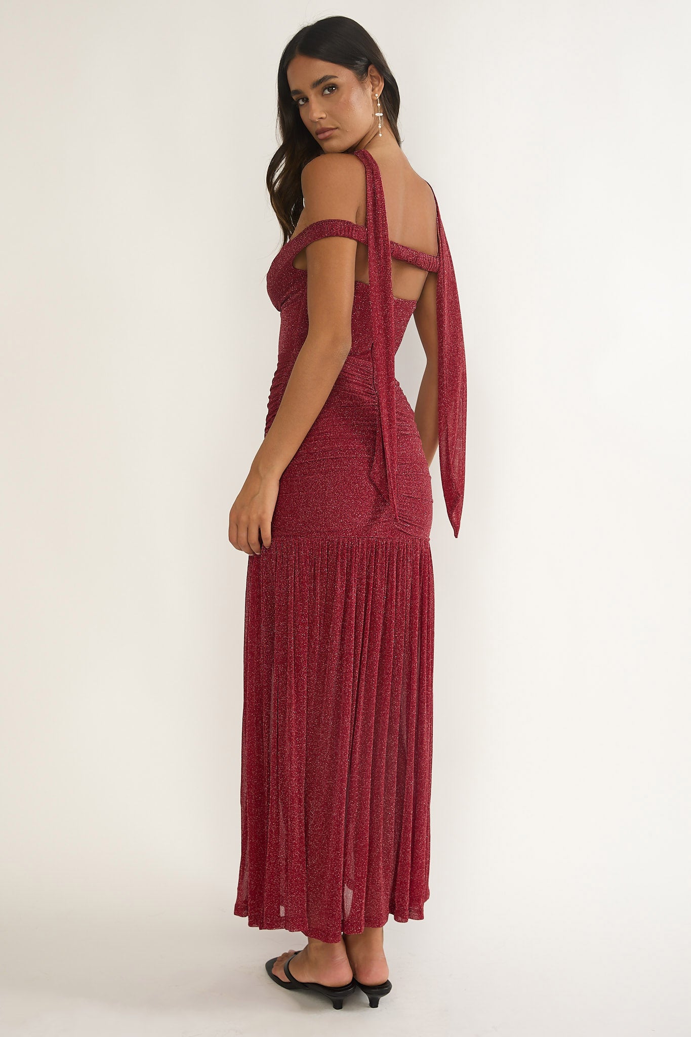 Delora Off-Shoulder Scarf Maxi Dress Red-Fable Dress