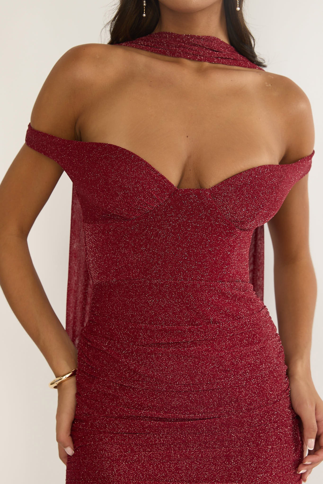 Delora Off-Shoulder Scarf Maxi Dress Red-Fable Dress