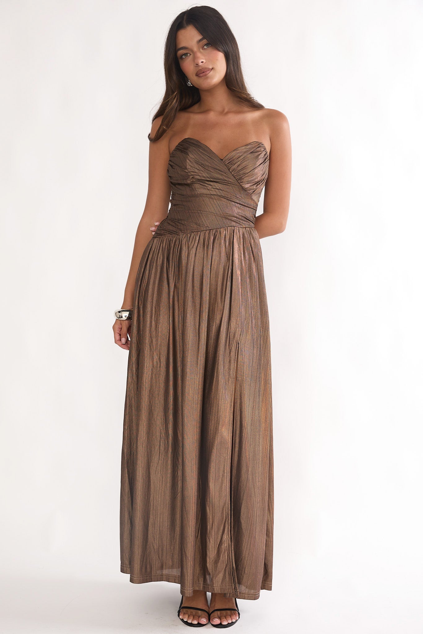 Marin Pointed Sweetheart Maxi Dress Gold-Fable Dress