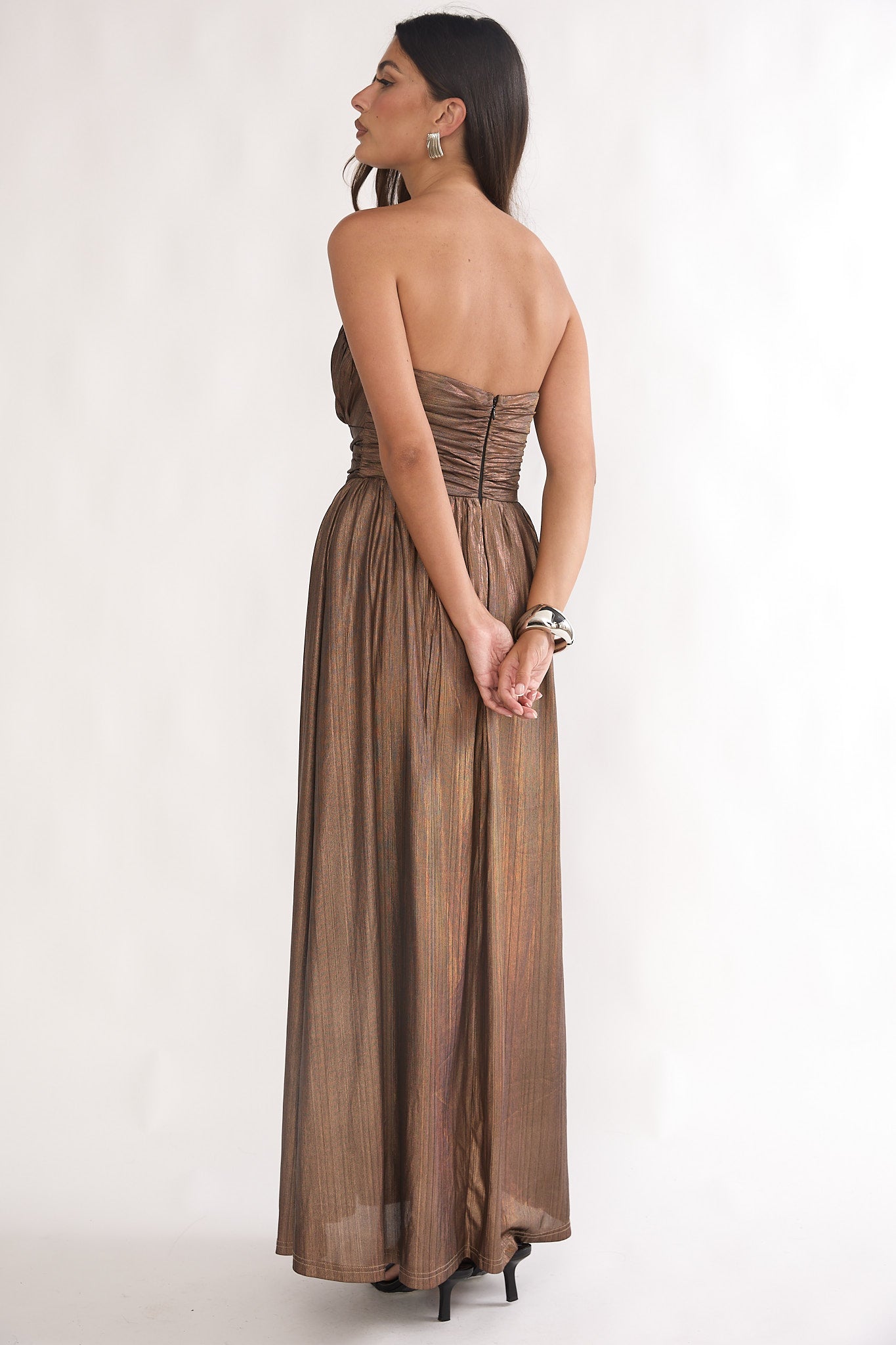 Marin Pointed Sweetheart Maxi Dress Gold-Fable Dress