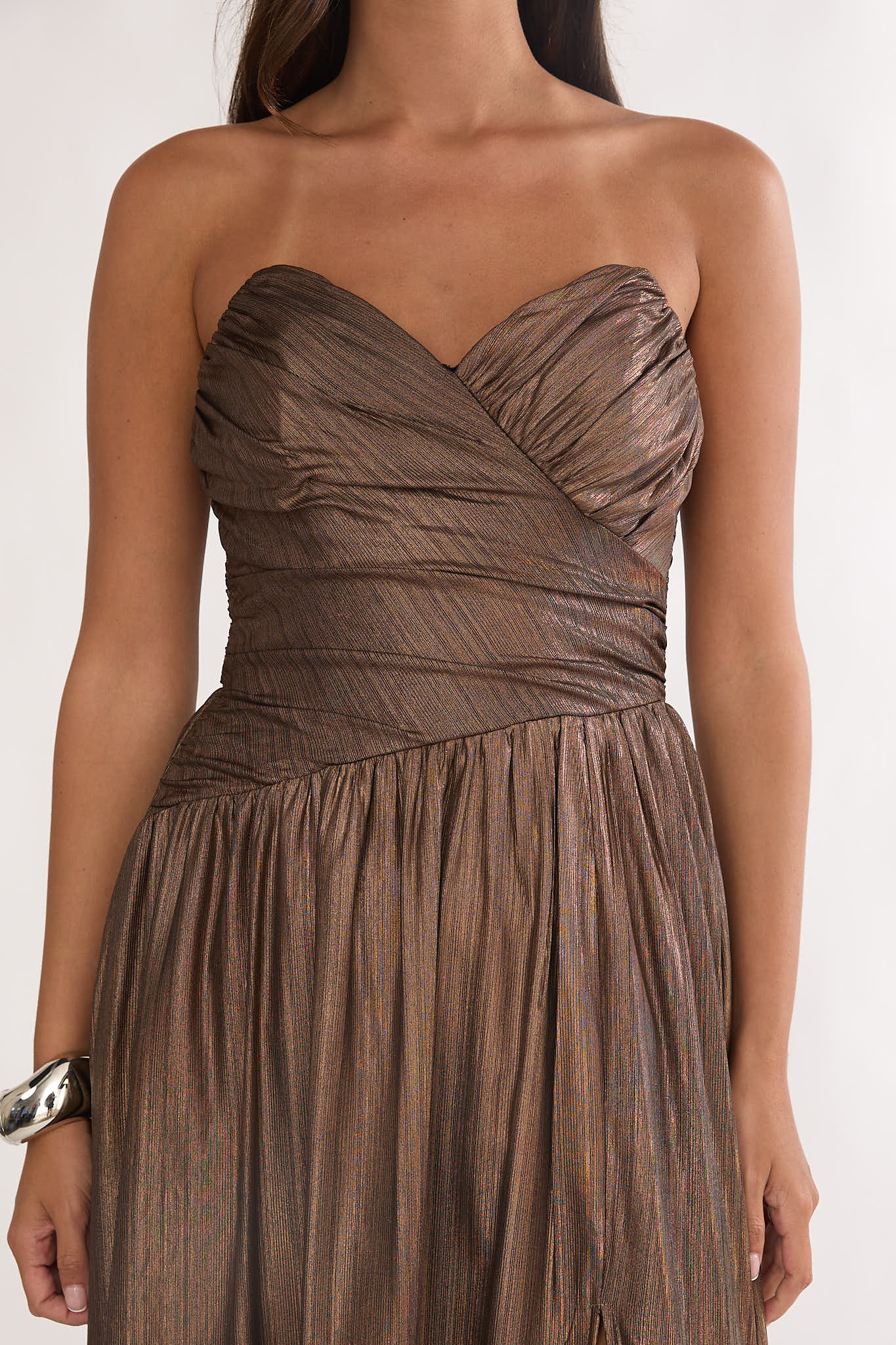 Marin Pointed Sweetheart Maxi Dress Gold-Fable Dress