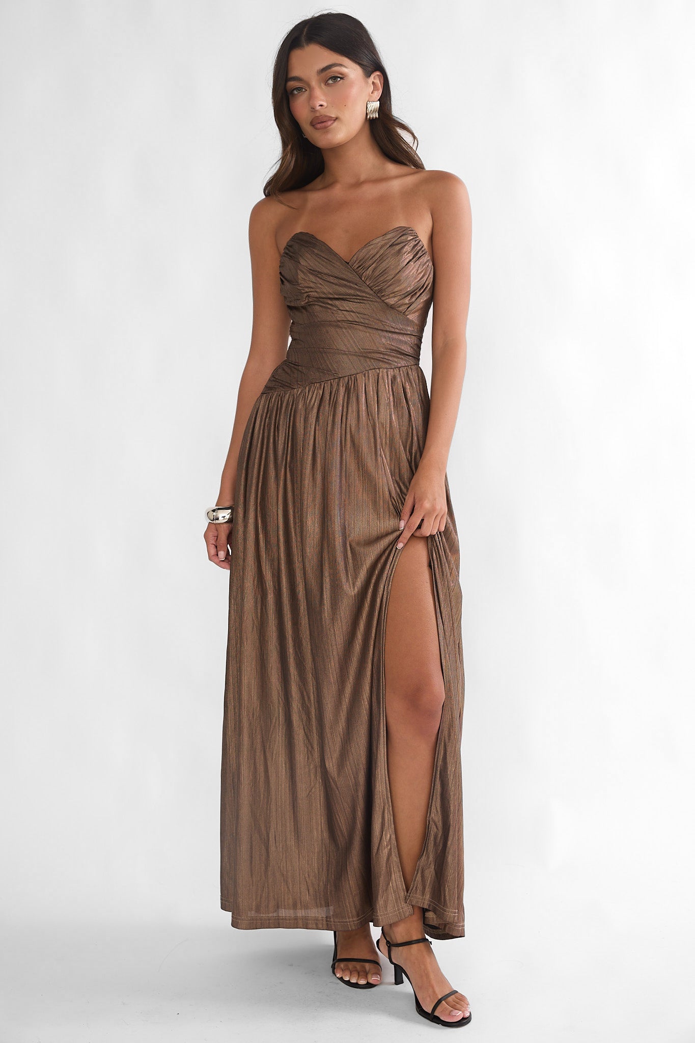 Marin Pointed Sweetheart Maxi Dress Gold-Fable Dress