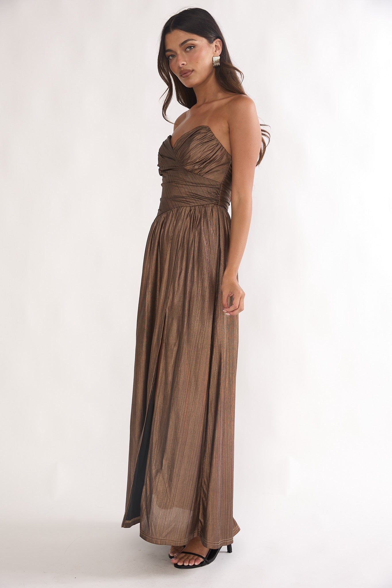 Marin Pointed Sweetheart Maxi Dress Gold-Fable Dress