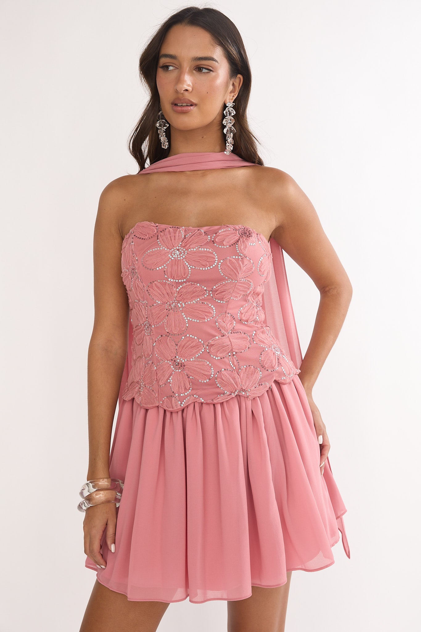 Sunset Serenade Elasticated Waist Mini Skirt Rose-Fable Dress