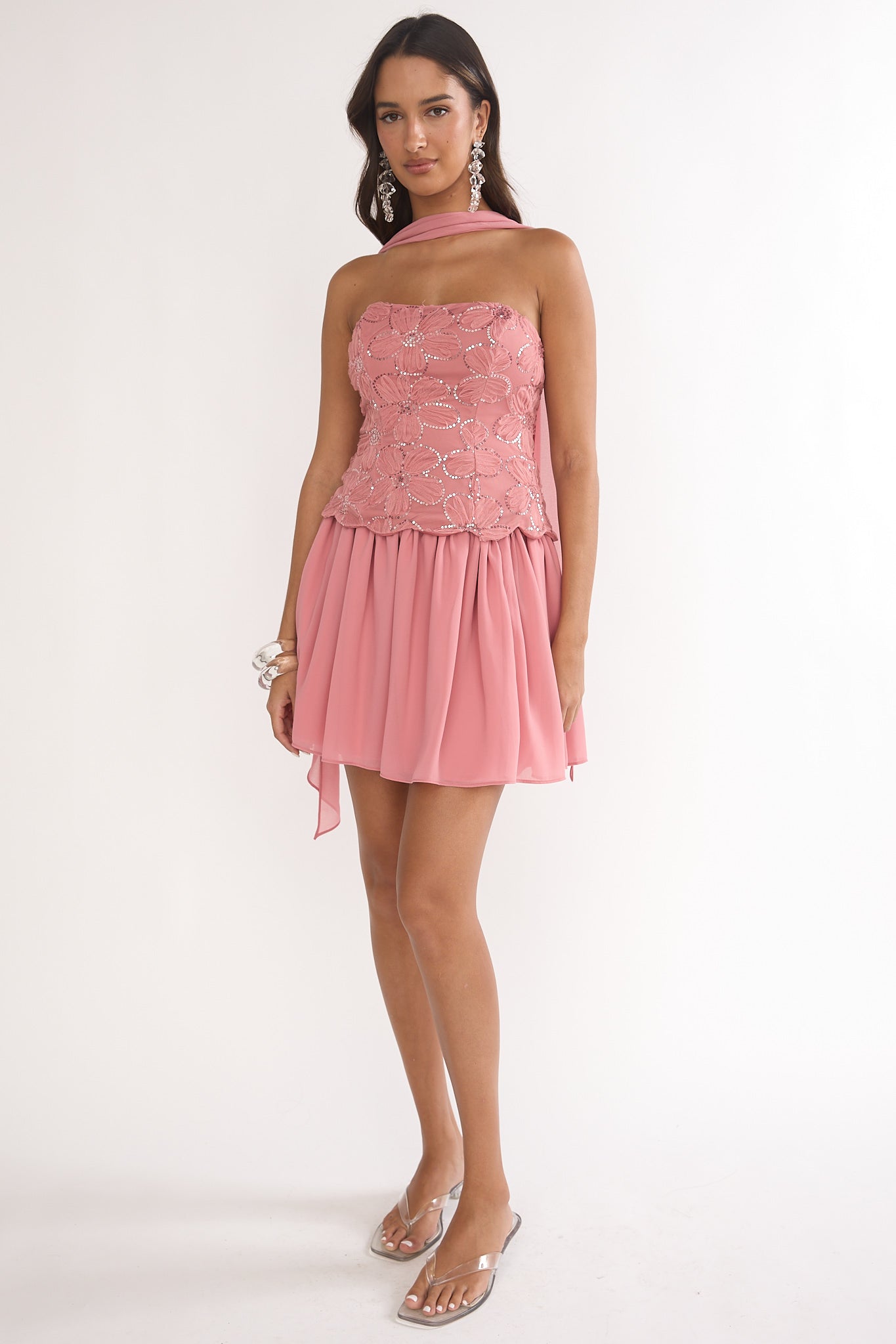 Sunset Serenade Elasticated Waist Mini Skirt Rose-Fable Dress