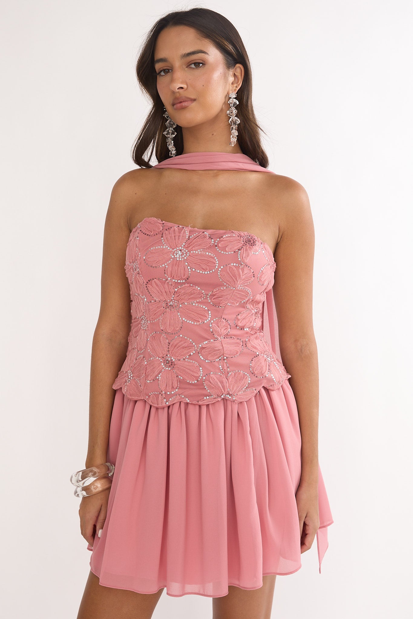 Sunset Serenade Elasticated Waist Mini Skirt Rose-Fable Dress