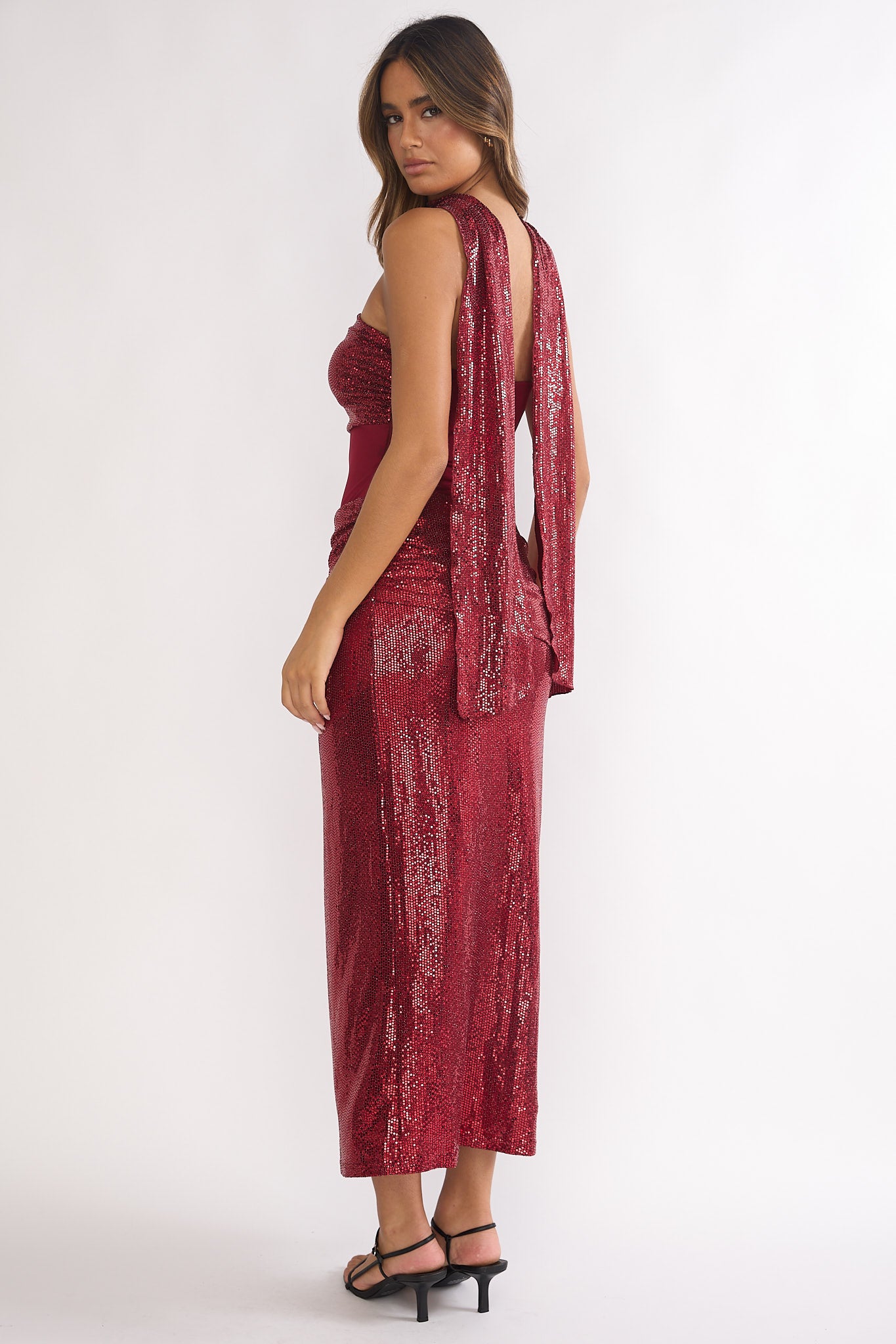 Seraphinna Strapless Cut-Out Maxi Dress Sequin Red-Fable Dress