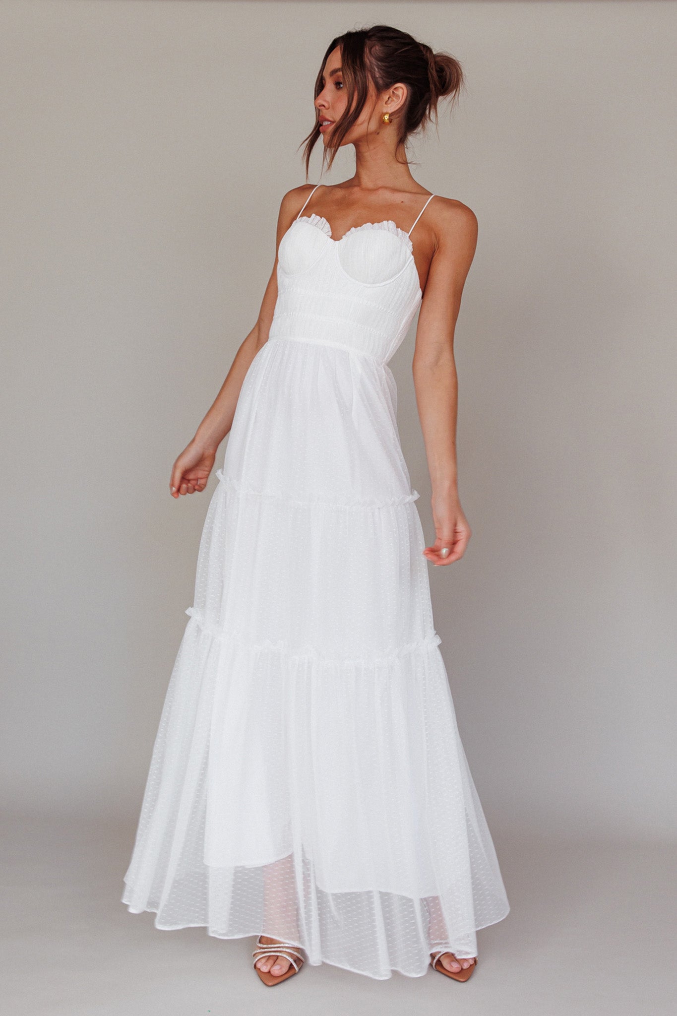 Calla Sweetheart Neckline Hail Spot Midi Dress White-Fable Dress