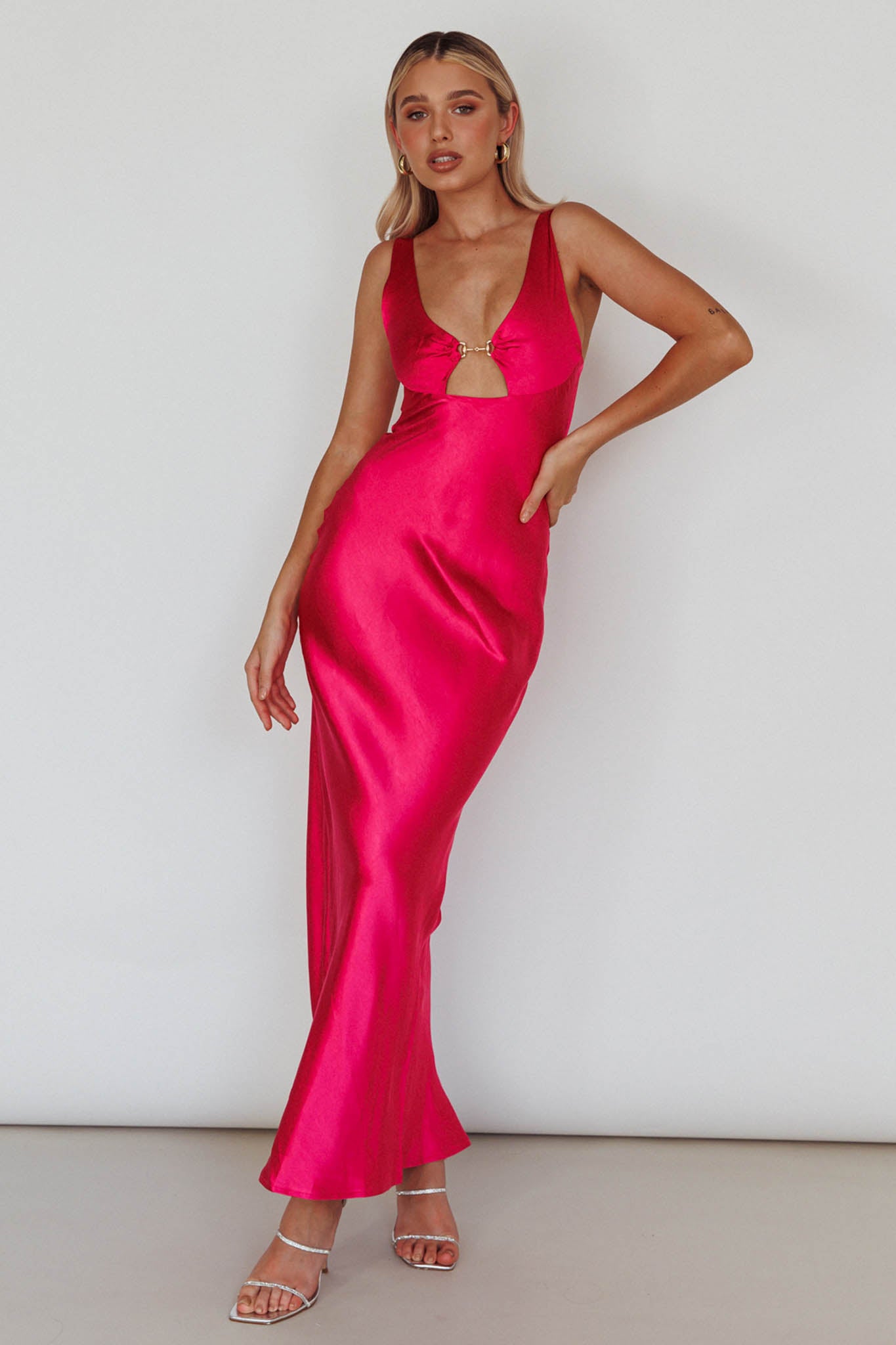 Blushing Beauty Horsebit Accent Maxi Dress Hot Pink-Fable Dress