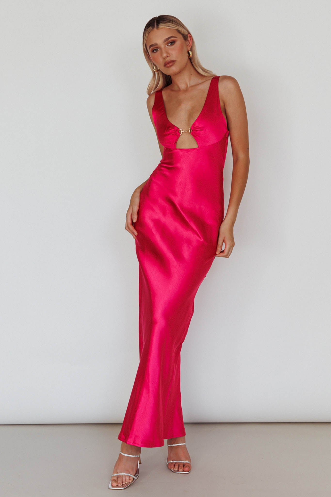 Blushing Beauty Horsebit Accent Maxi Dress Hot Pink-Fable Dress