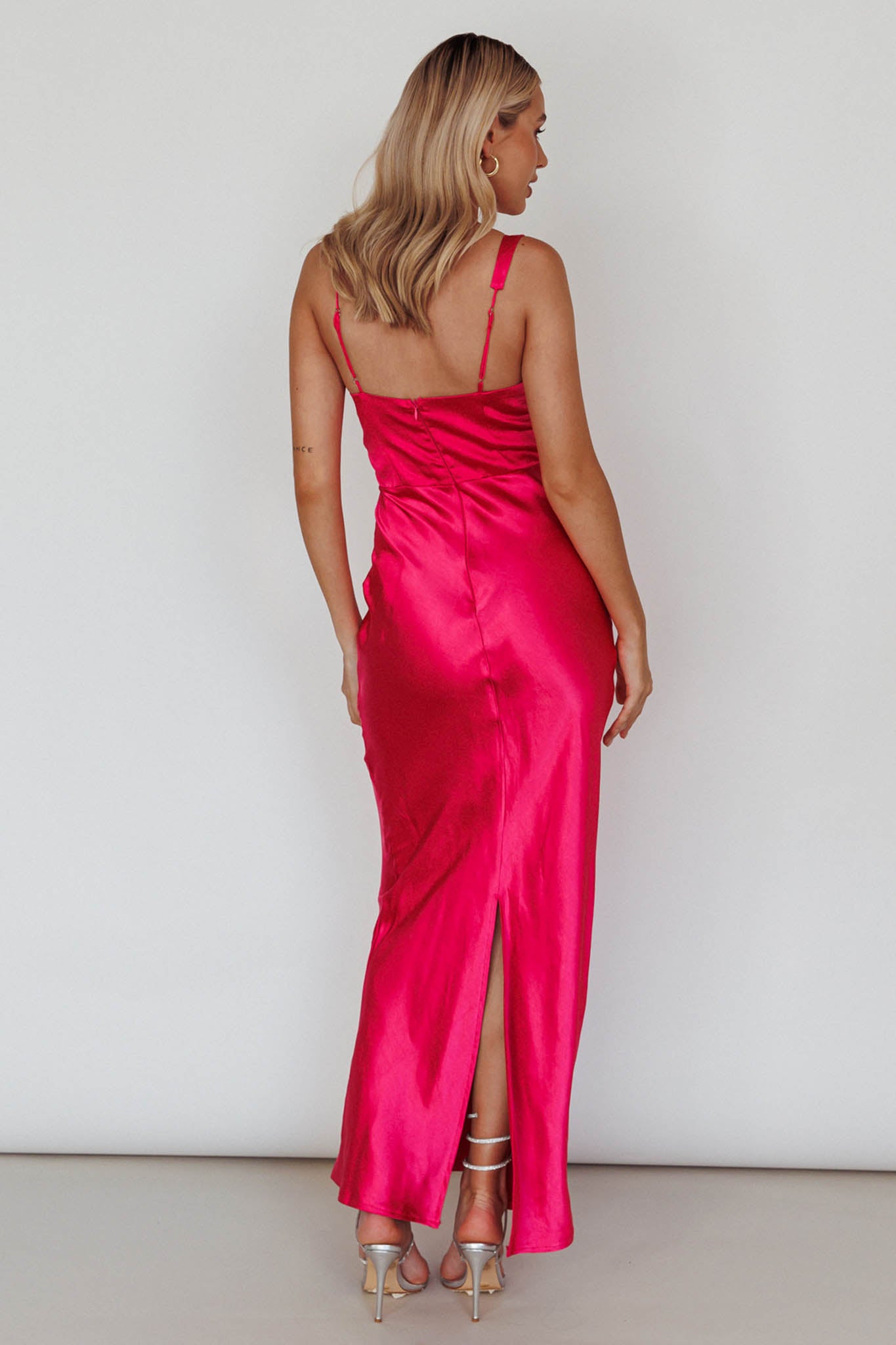 Blushing Beauty Horsebit Accent Maxi Dress Hot Pink-Fable Dress