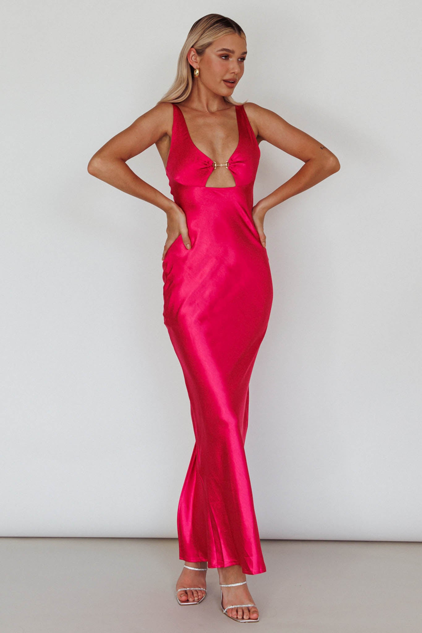 Blushing Beauty Horsebit Accent Maxi Dress Hot Pink-Fable Dress
