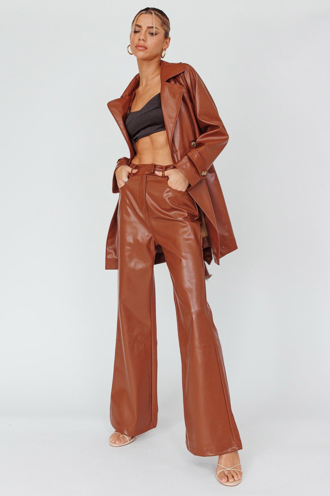 Coussin Faux Leather Pants Terracotta-Fable Dress