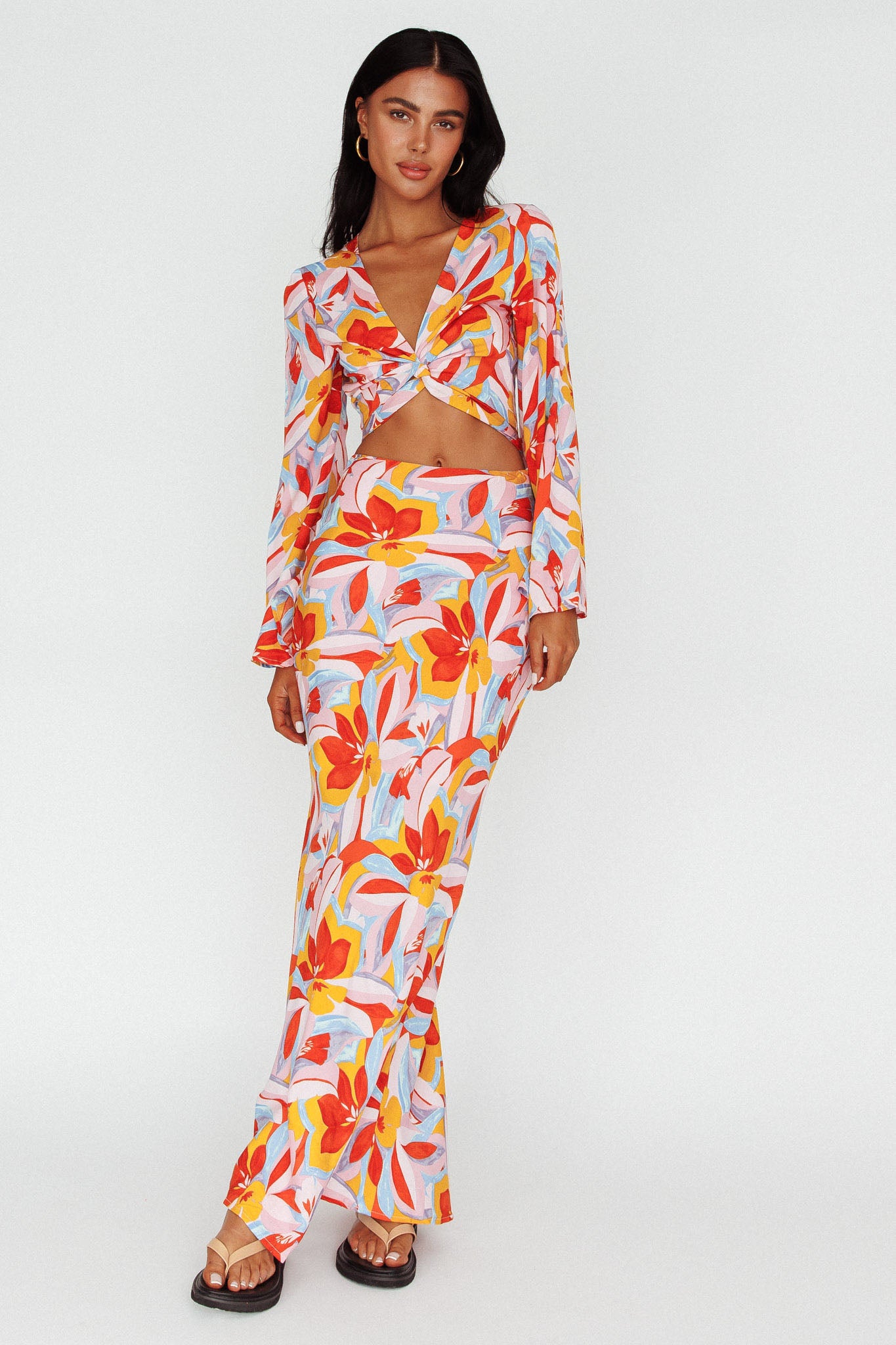 Avalo Mermaid Maxi Skirt Floral Pink-Fable Dress