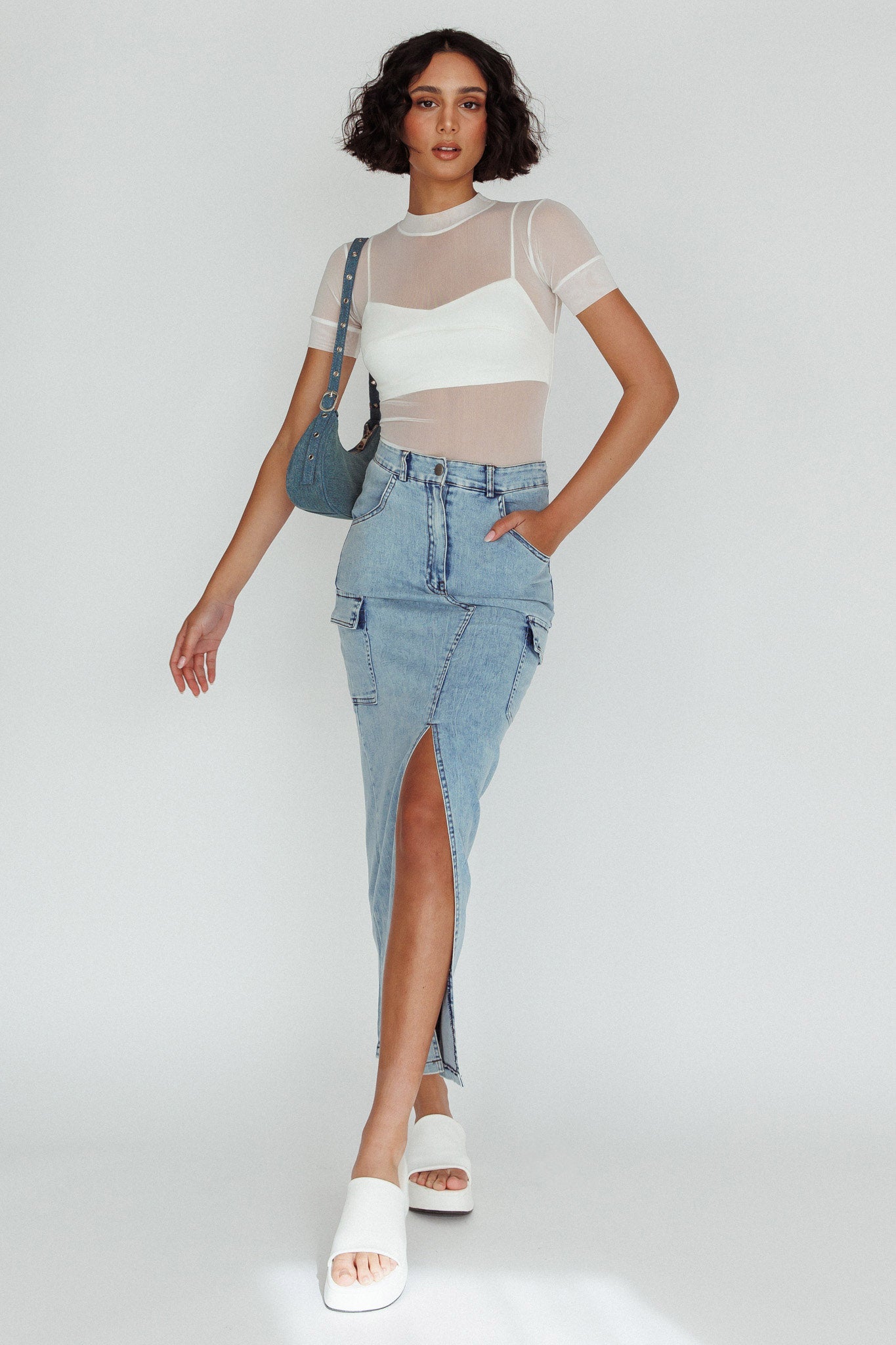 Mercury Retrograde Pocket Midi Skirt Denim-Fable Dress