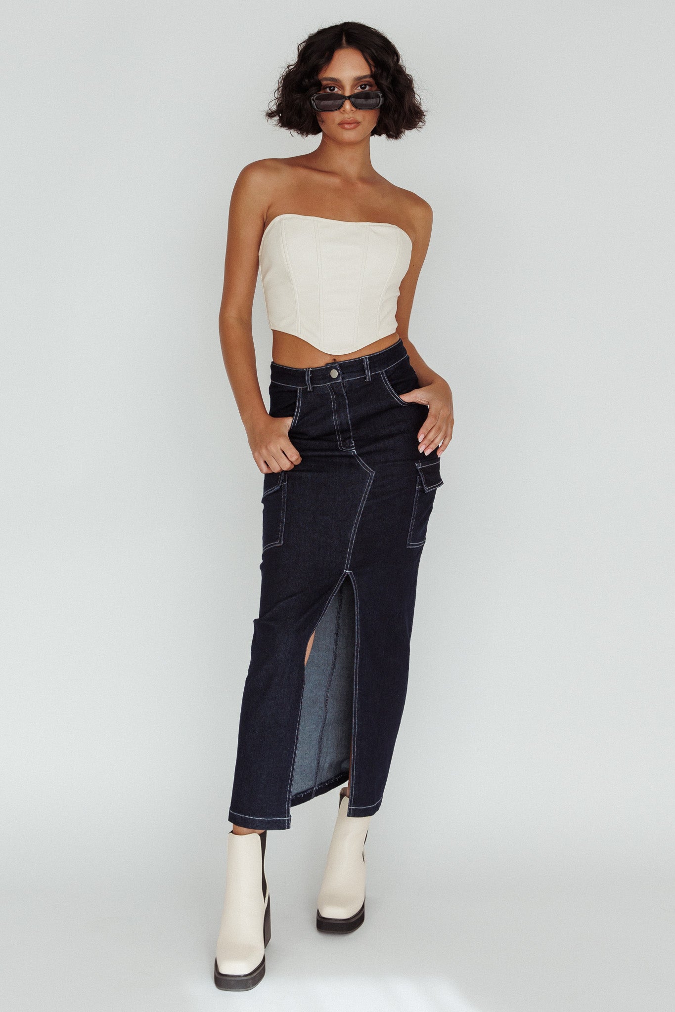 Mercury Retrograde Pocket Midi Skirt Indigo-Fable Dress