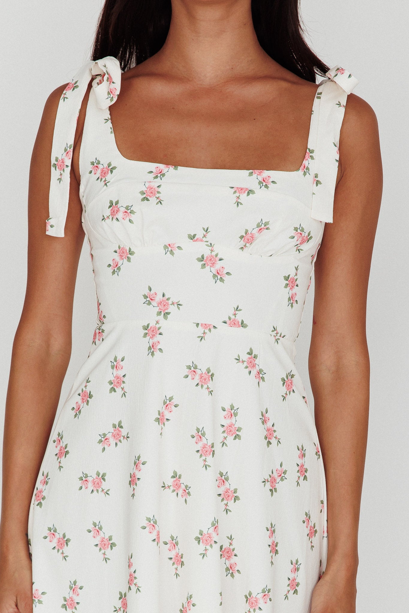 Mathilda Tied Shoulder Midi Dress Pink Floral-Fable Dress