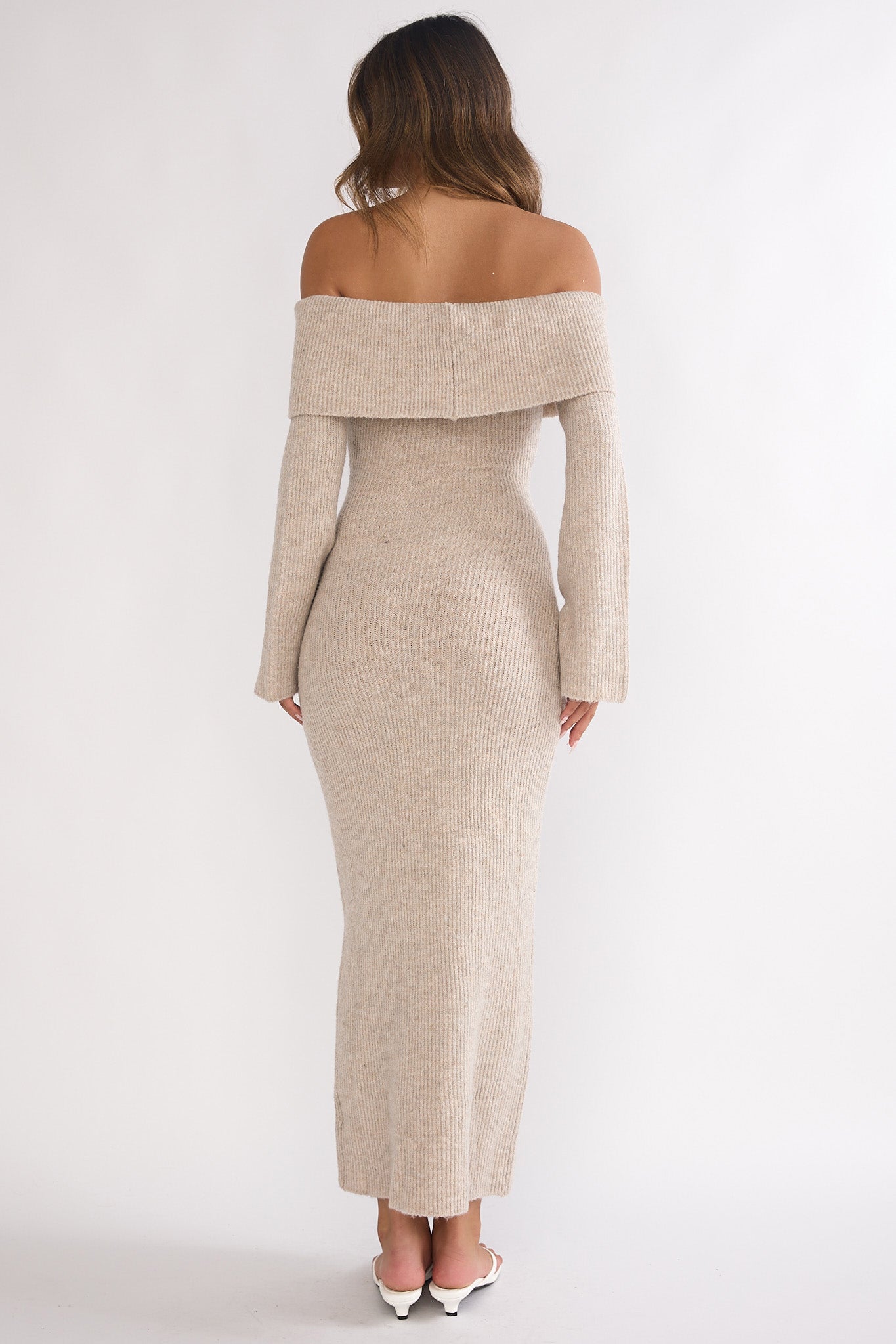 Arwyn Foldover Off-Shoulder Knit Maxi Dress Quinoa-Fable Dress