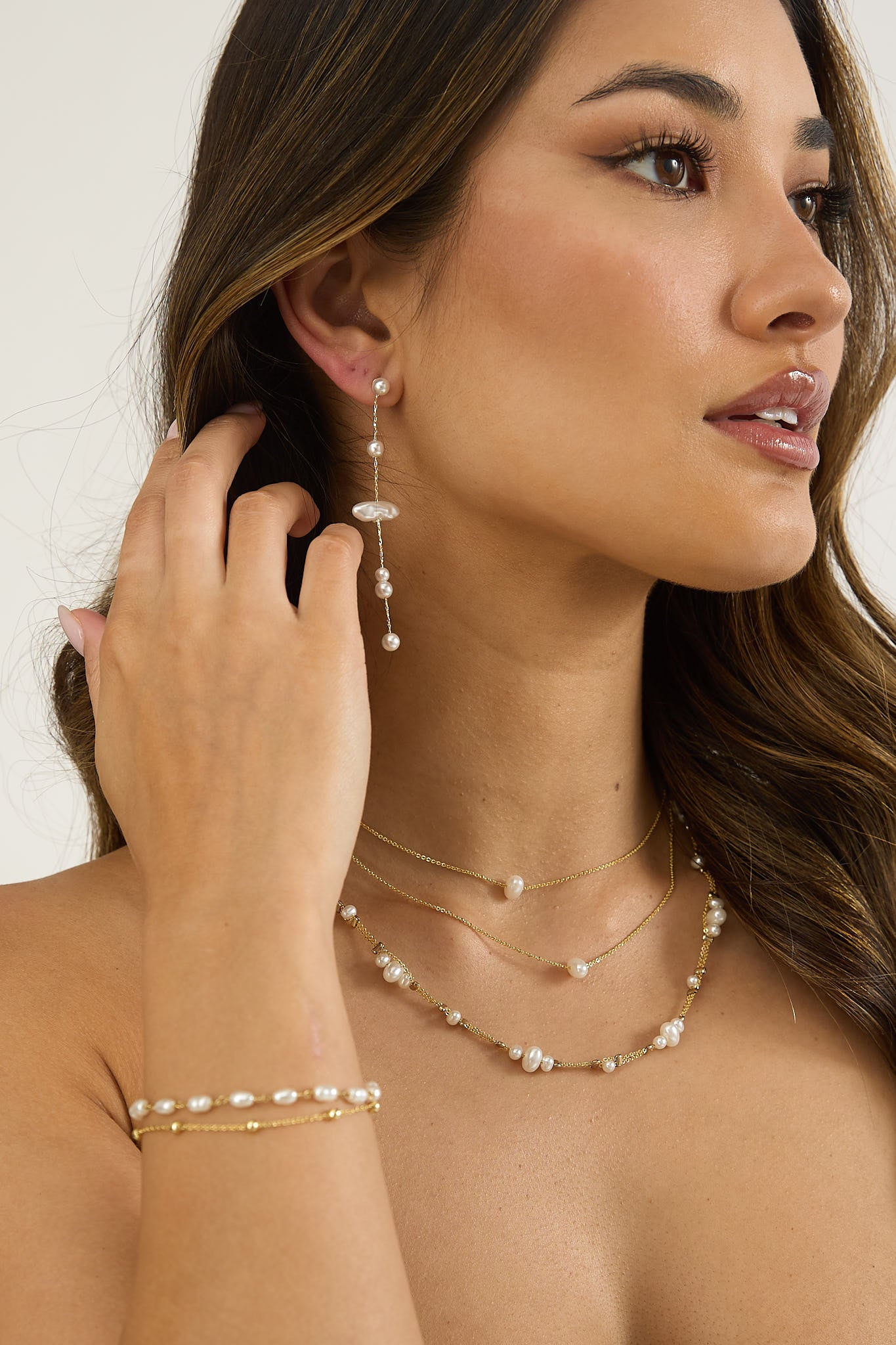 Tinsley Double Strand Bracelet Gold/Pearl-Fable Dress