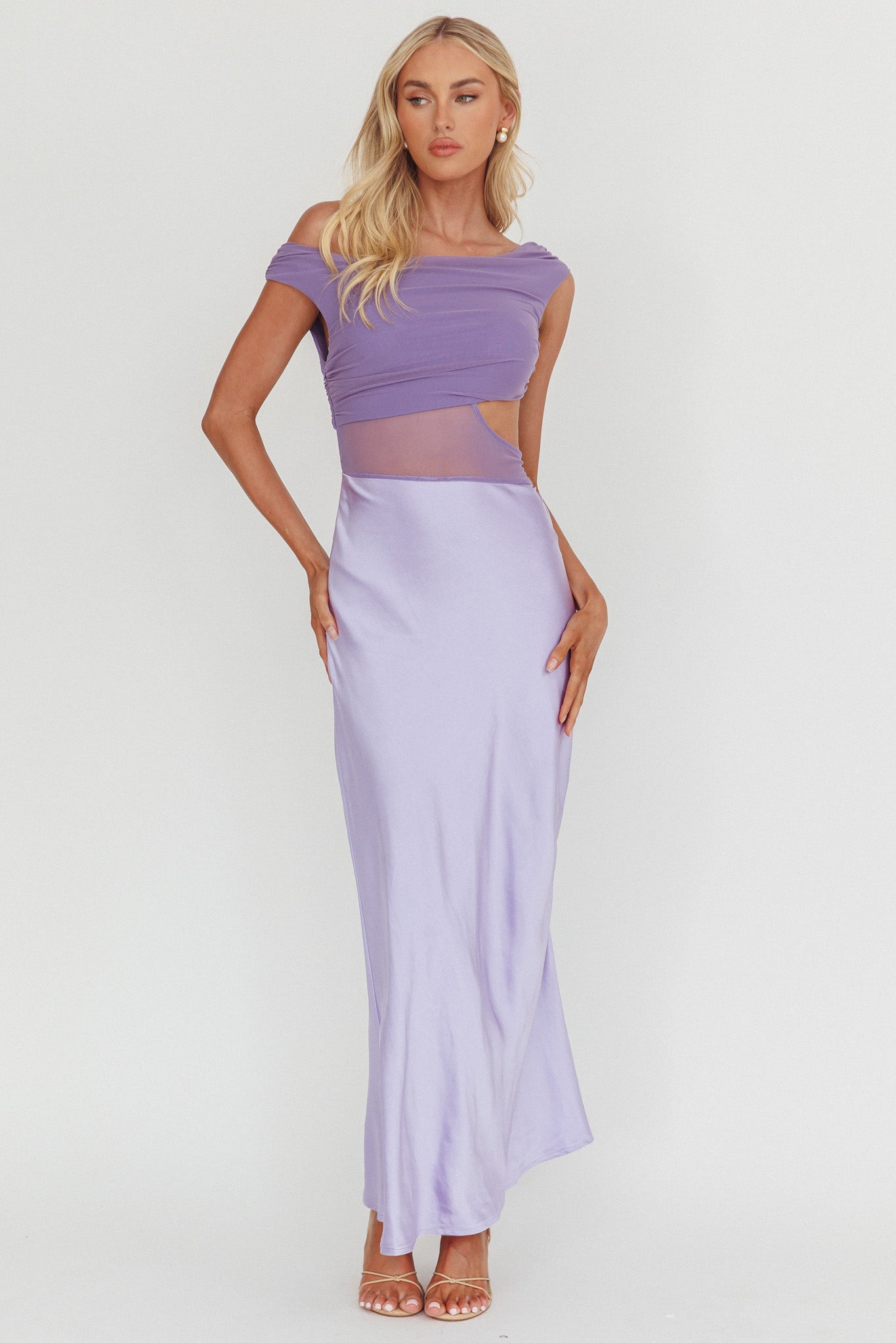 In Blooms Mesh Bodice Maxi Dress Lilac-Fable Dress