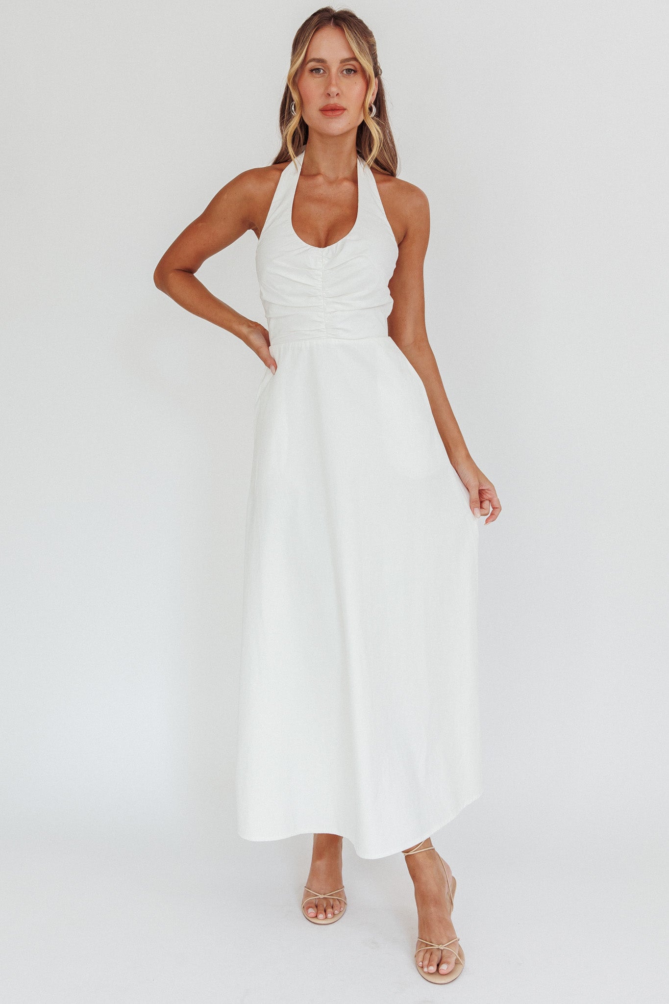 Can't Compete A-Line Halter Maxi Dress White-Fable Dress