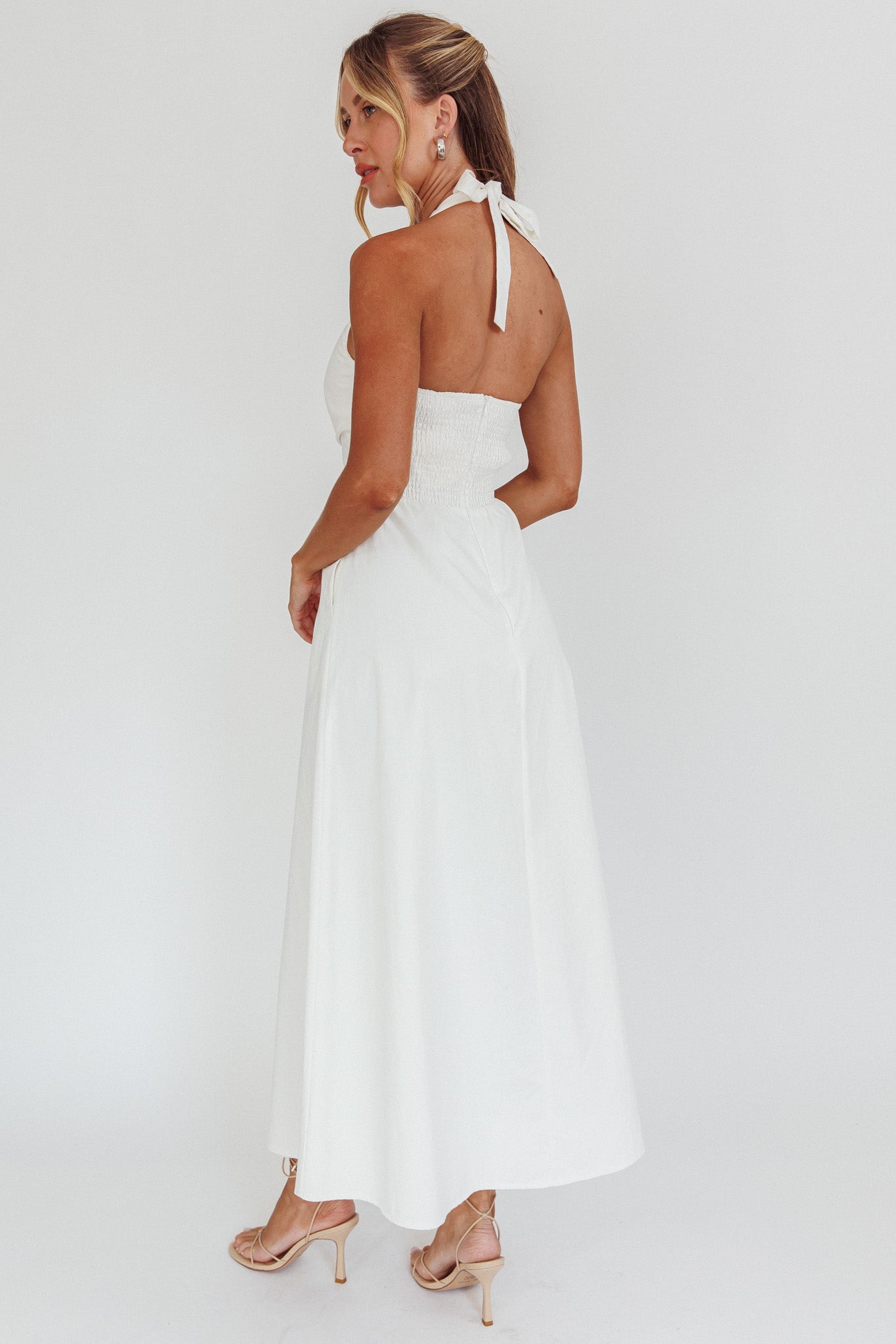 Can't Compete A-Line Halter Maxi Dress White-Fable Dress