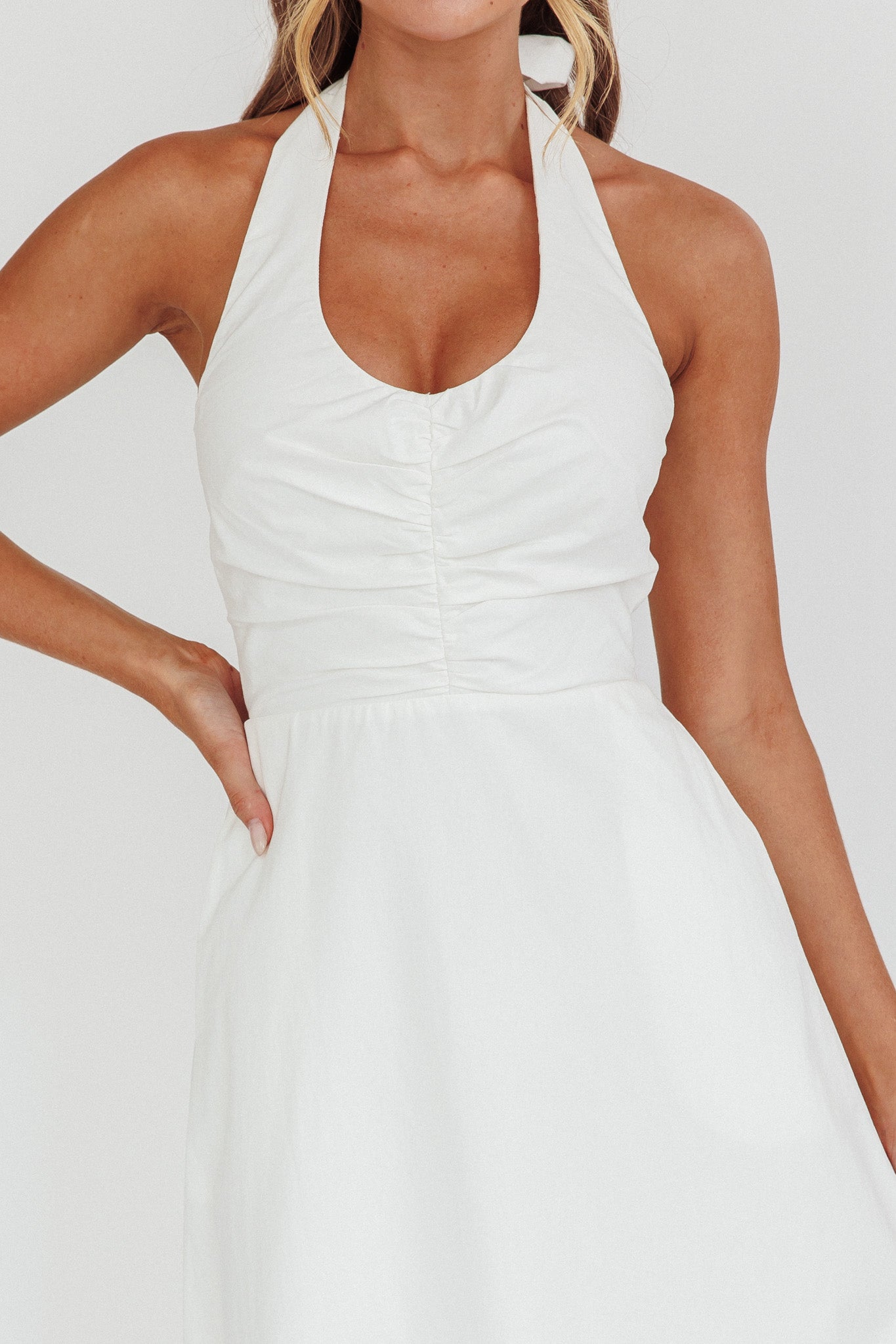 Can't Compete A-Line Halter Maxi Dress White-Fable Dress