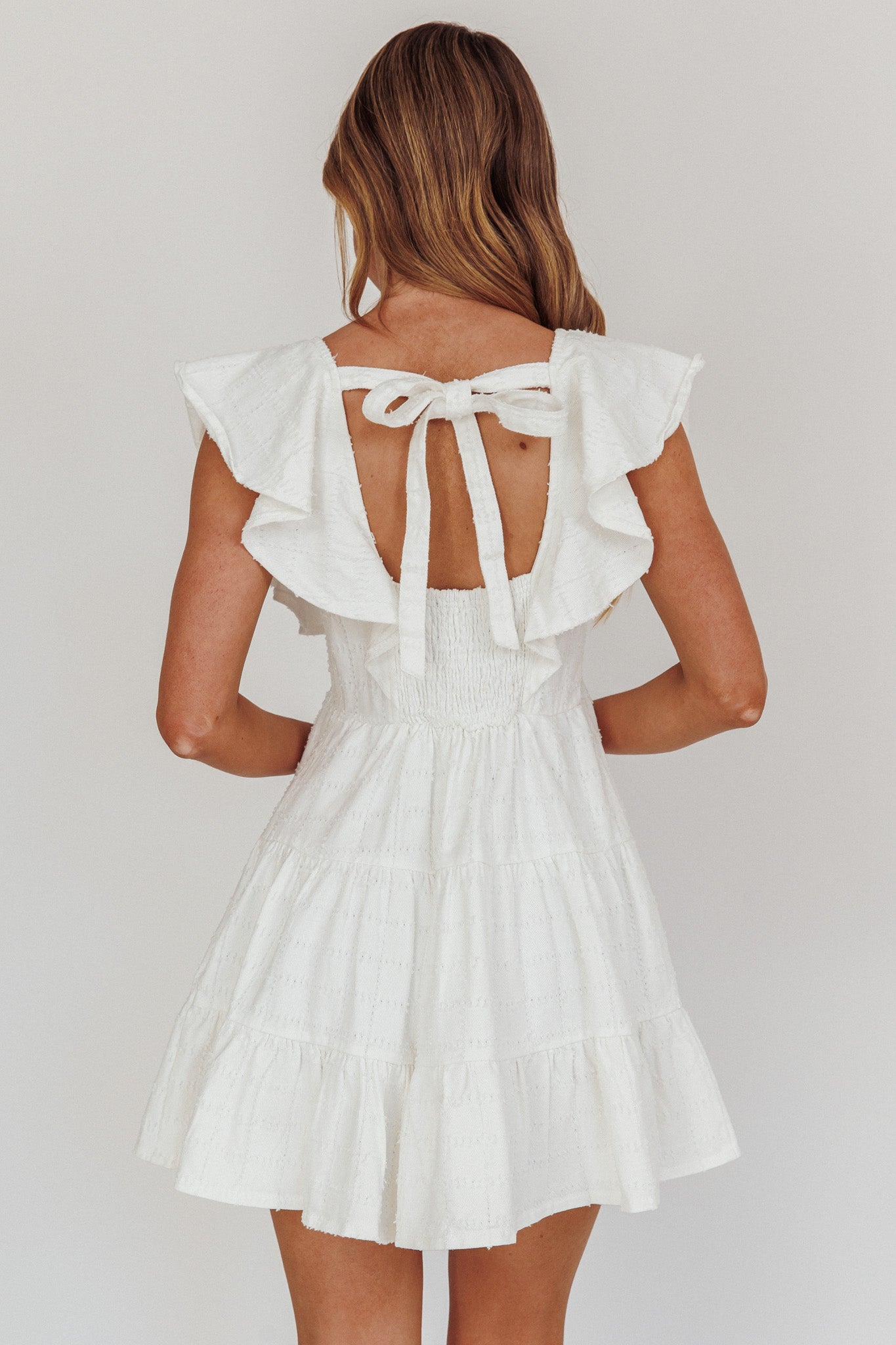 Daffodil Ruffle A-Line Mini Dress White-Fable Dress