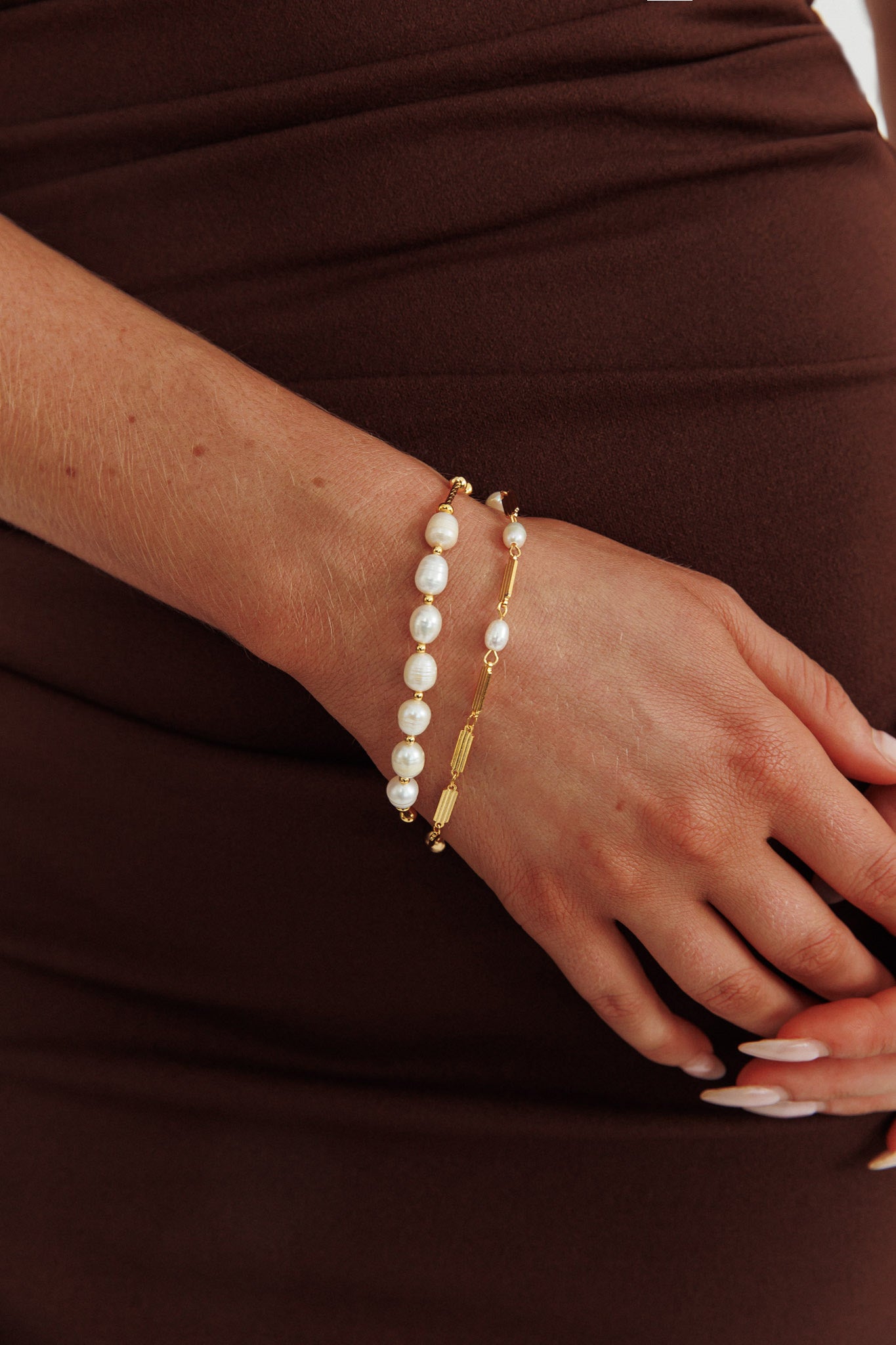 Kites Freshwater Pearl Bar Bracelet Gold-Fable Dress