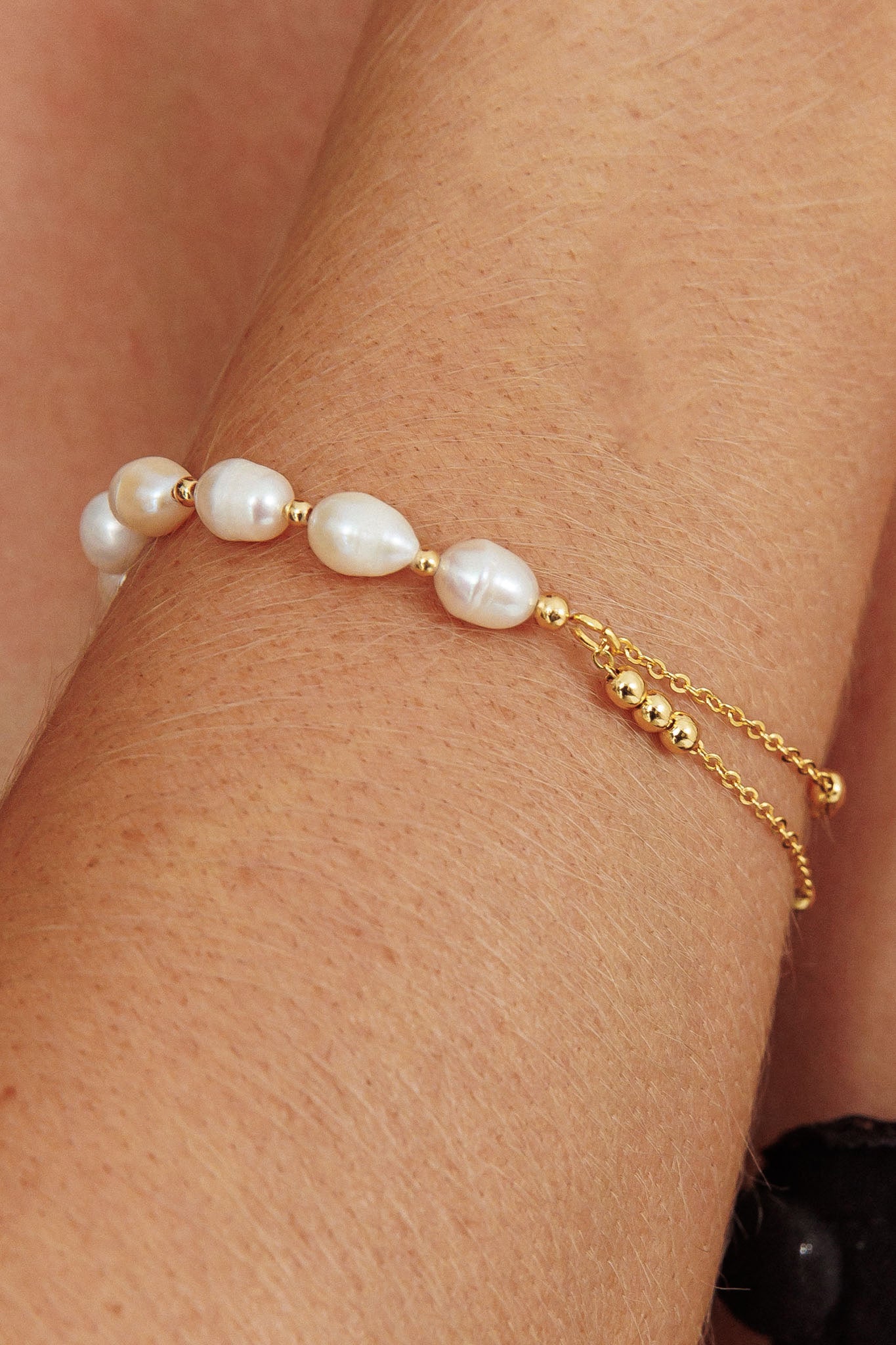 Polaris Freshwater Pearl Double Chain Bracelet Gold-Fable Dress