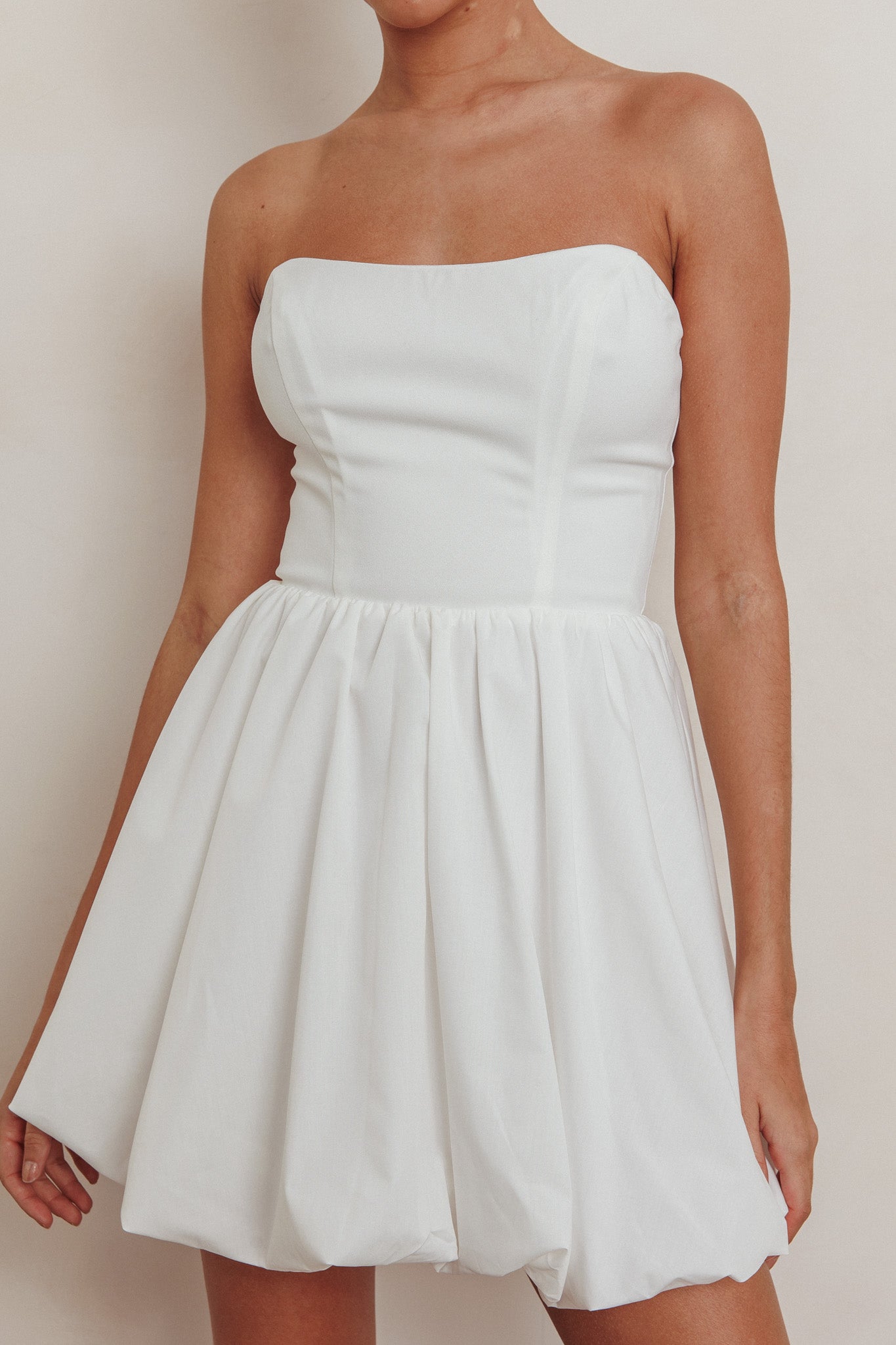 Like Art Strapless Bubble Mini Dress Off White-Fable Dress