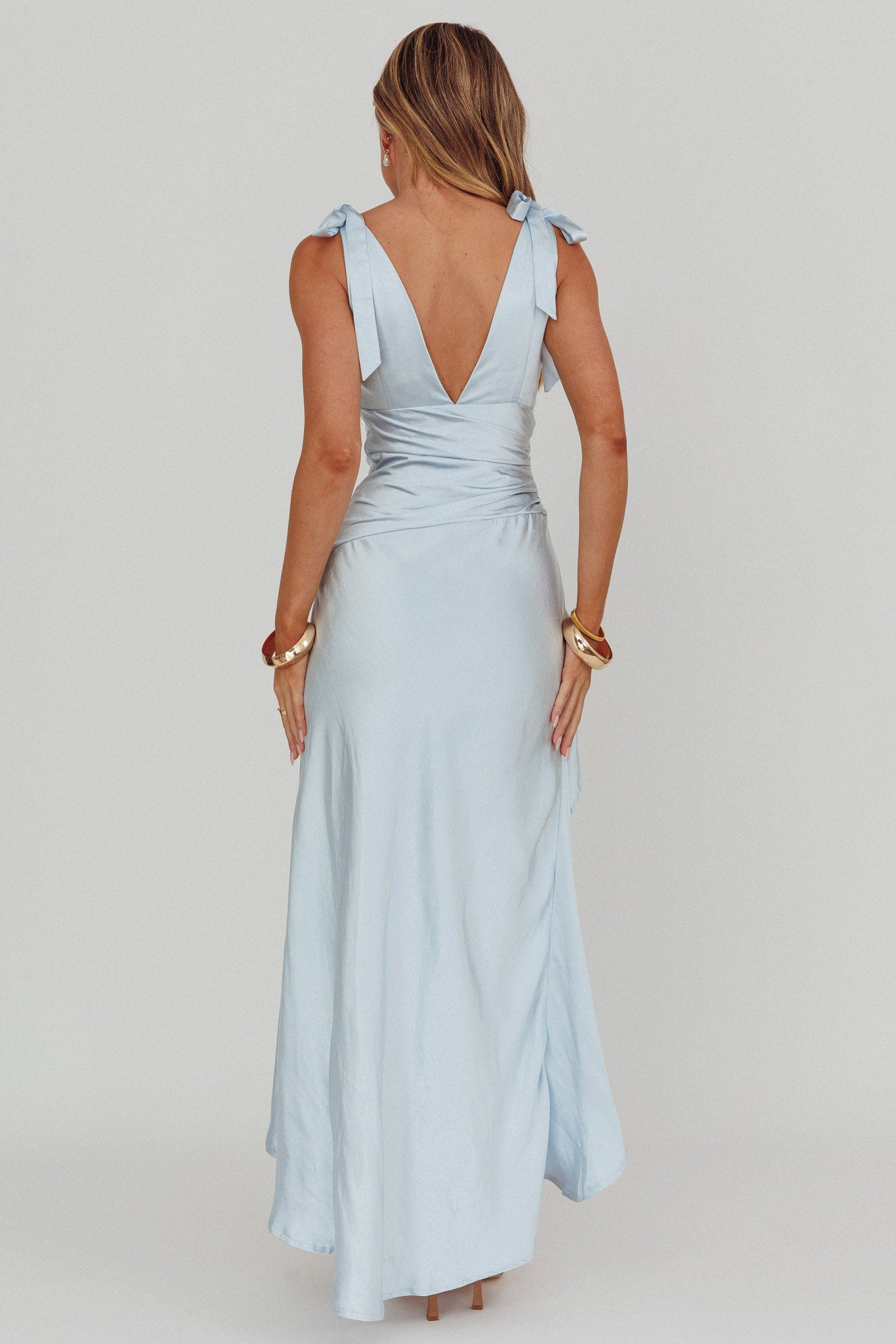 Aquila Tied Shoulder High-Low Hem Dress Blue-Fable Dress