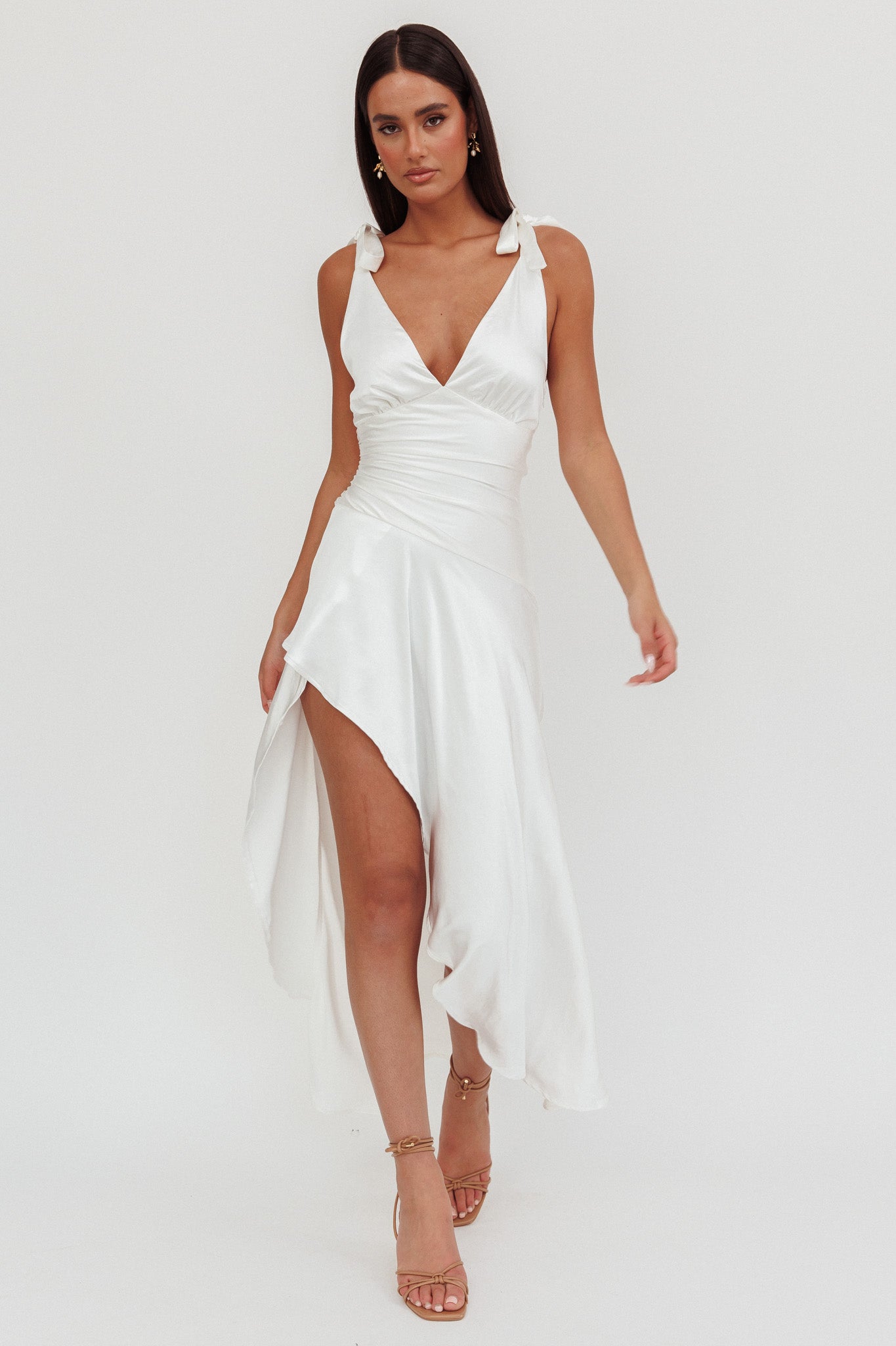 Aquila Tied Shoulder High-Low Hem Dress Oyster-Fable Dress