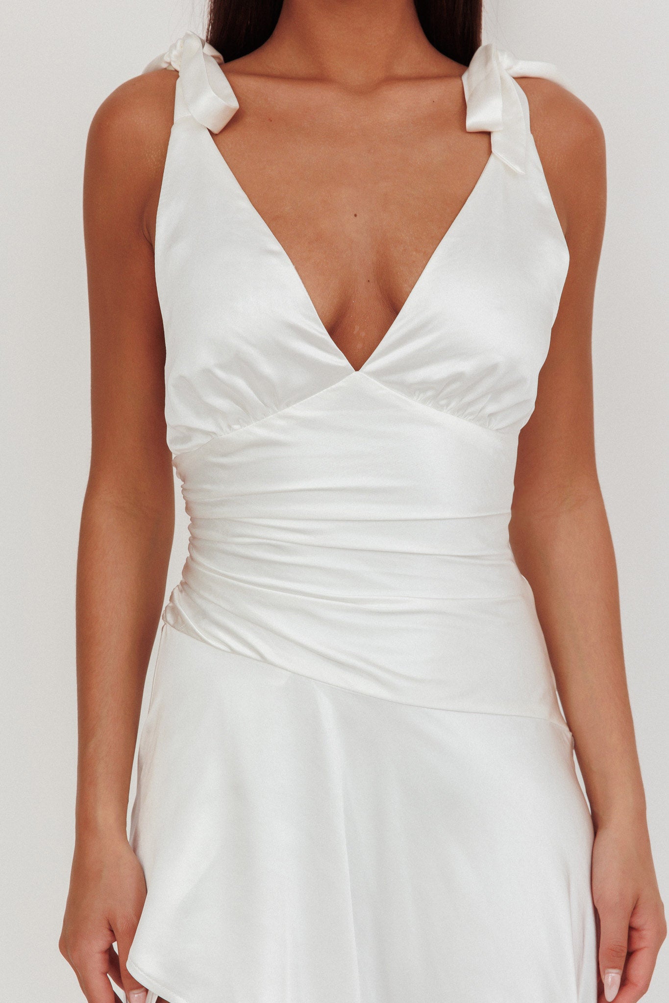 Aquila Tied Shoulder High-Low Hem Dress Oyster-Fable Dress