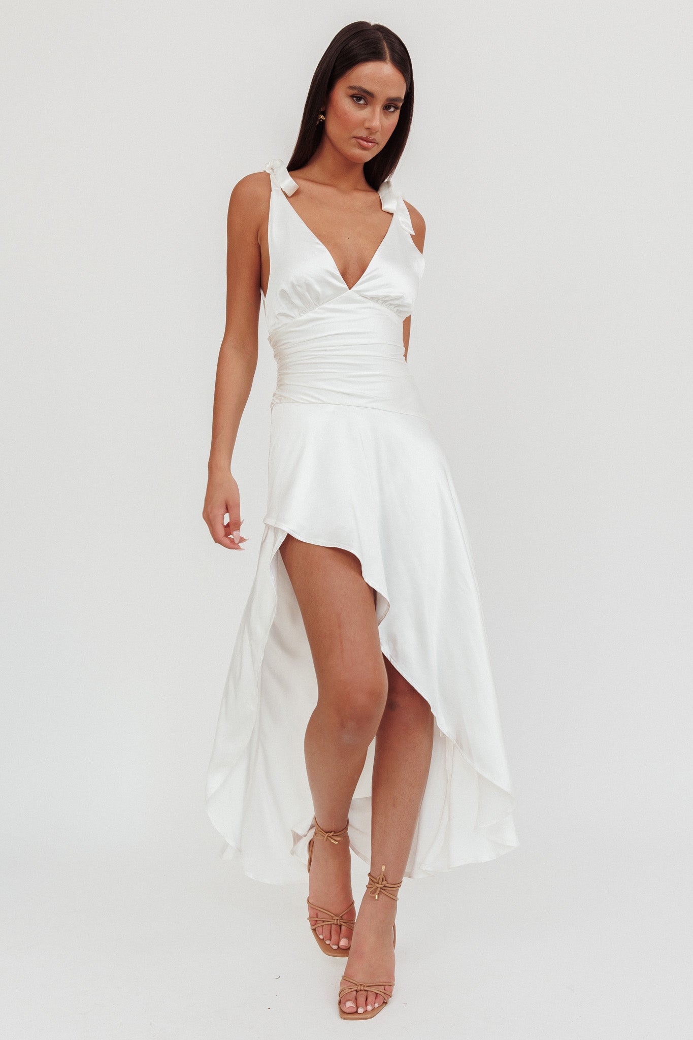 Aquila Tied Shoulder High-Low Hem Dress Oyster-Fable Dress