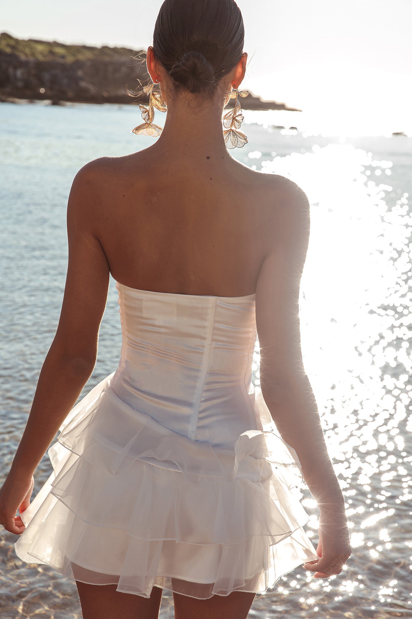 Bless Strapless Organza Ruffle Mini Dress Cream-Fable Dress