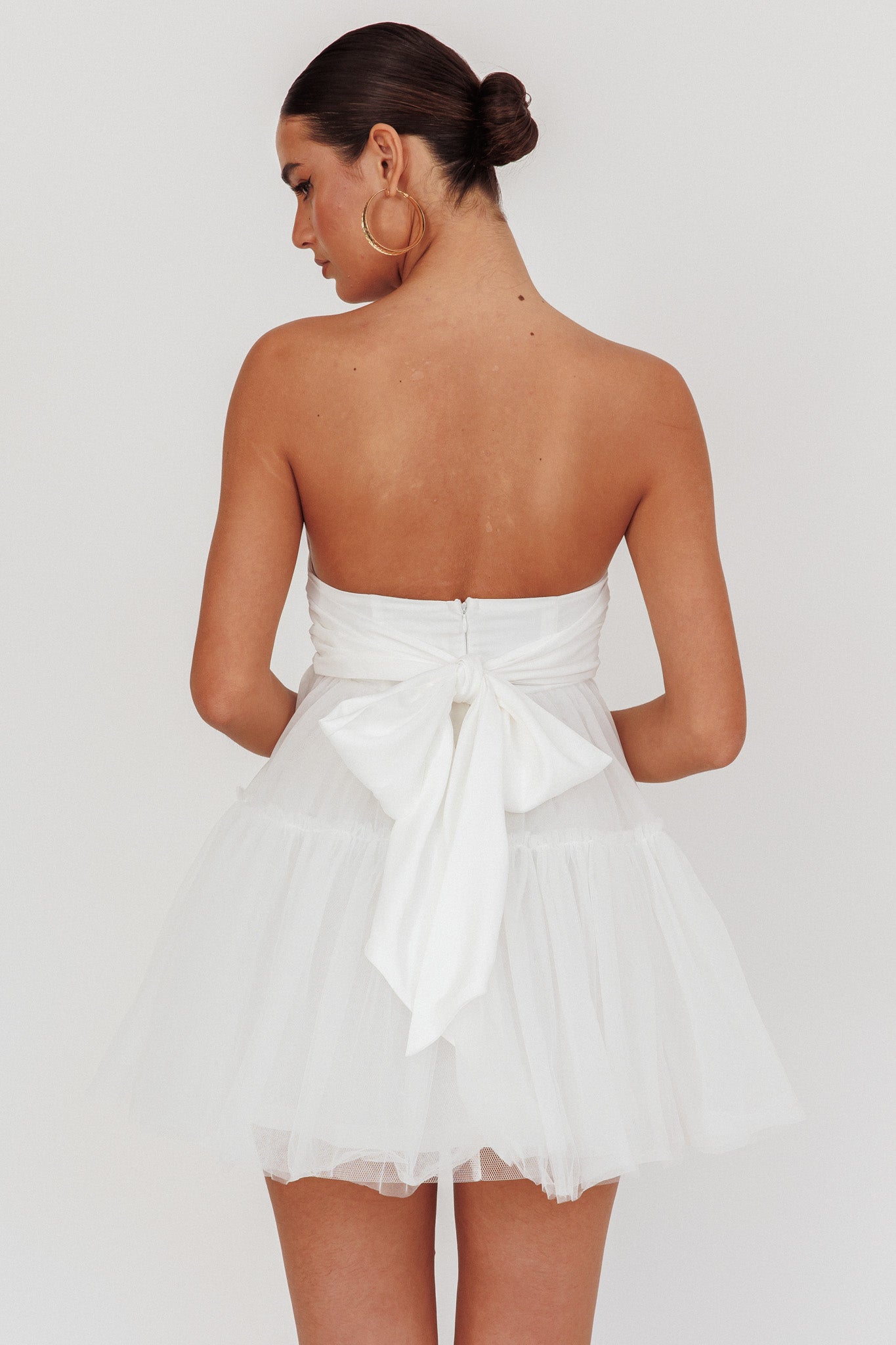 Dreamscape Strapless Tulle Mini Dress White-Fable Dress