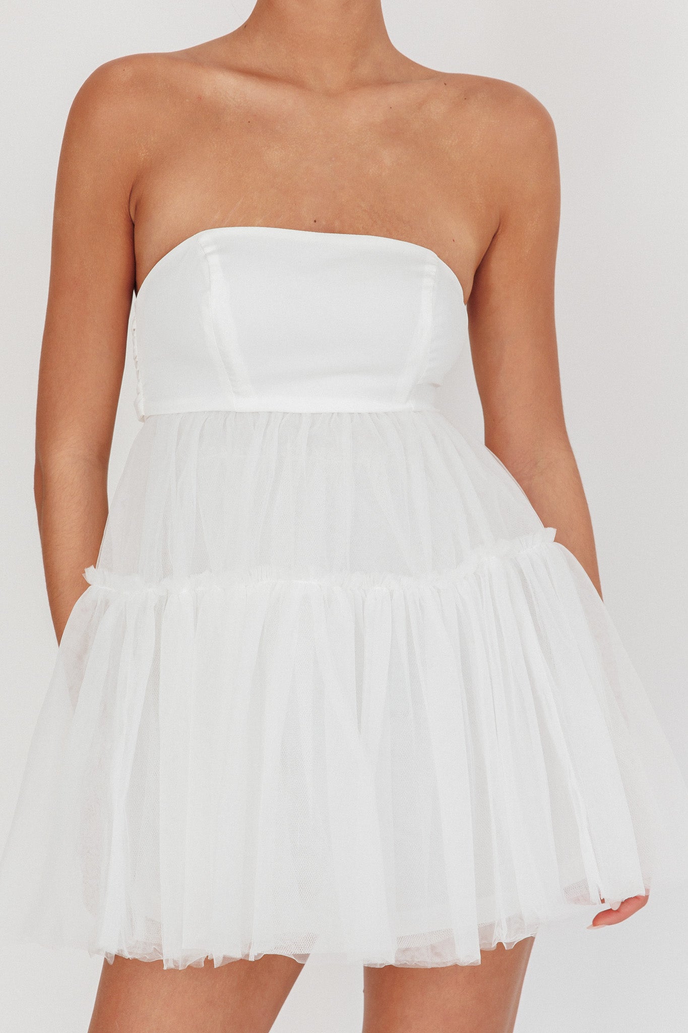 Dreamscape Strapless Tulle Mini Dress White-Fable Dress