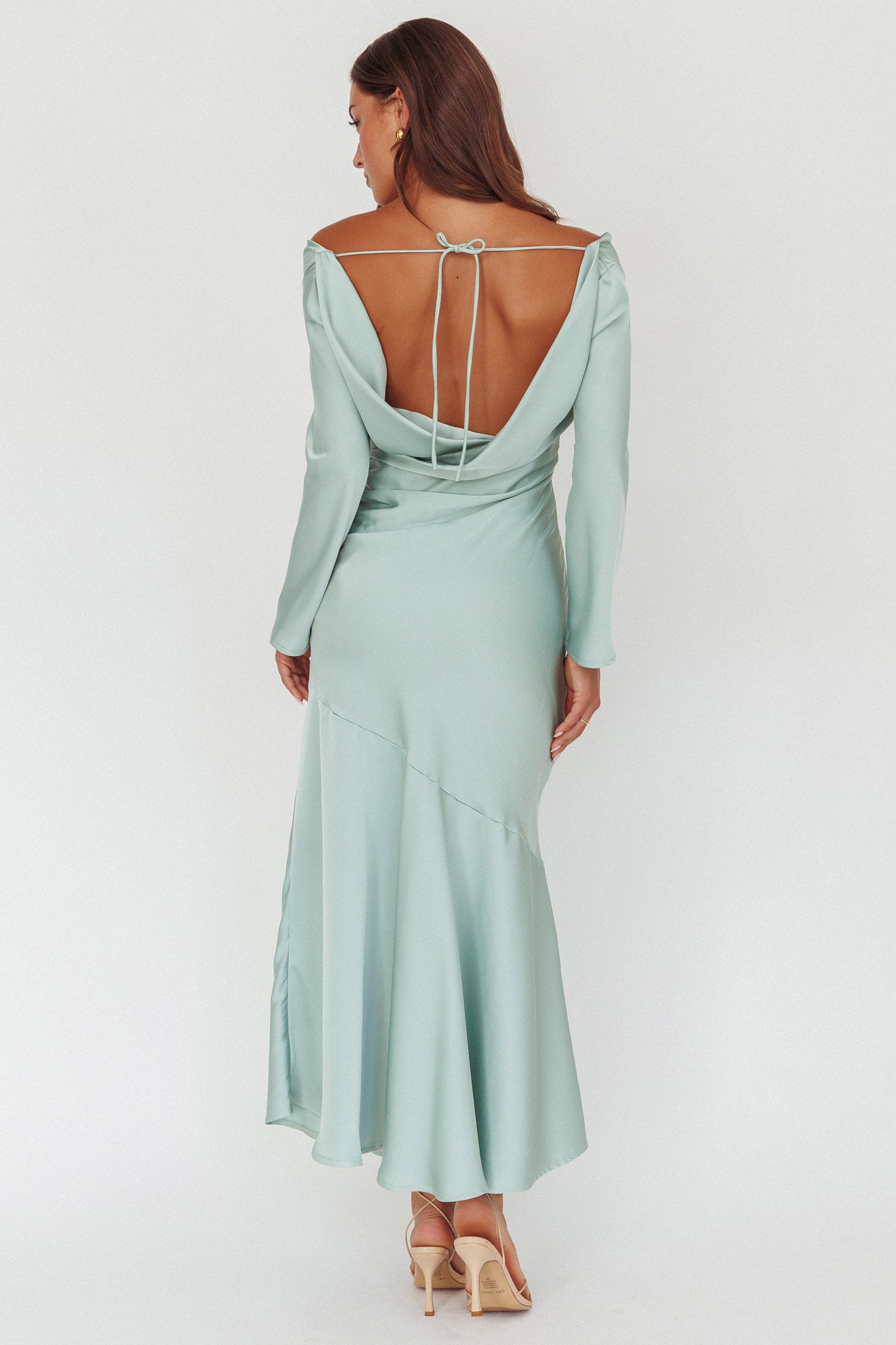 Cecilia Long Sleeve Drape Back Maxi Dress Sage-Fable Dress