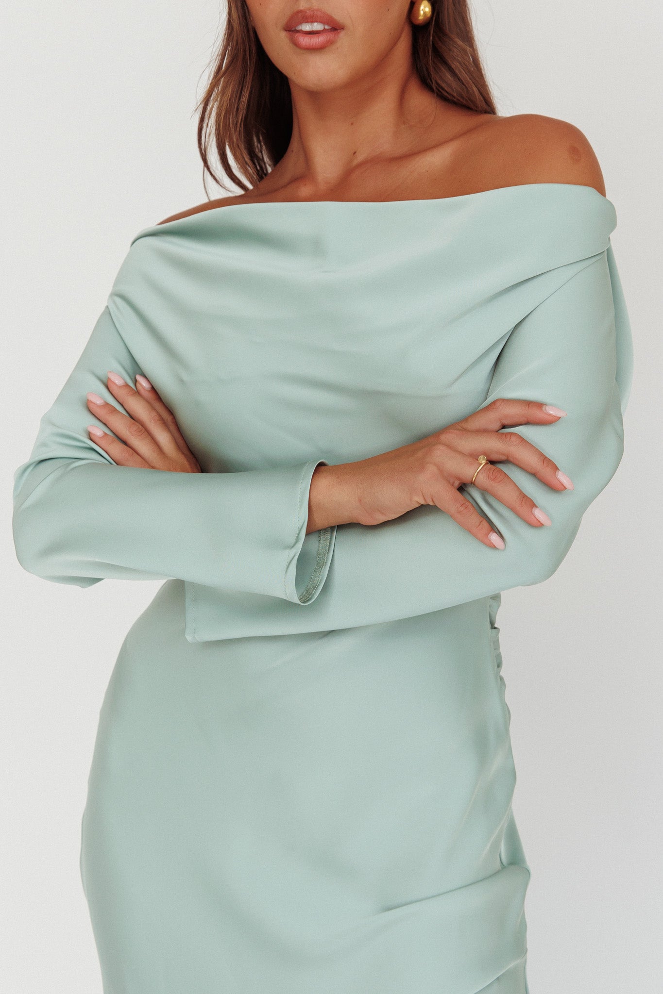 Cecilia Long Sleeve Drape Back Maxi Dress Sage-Fable Dress
