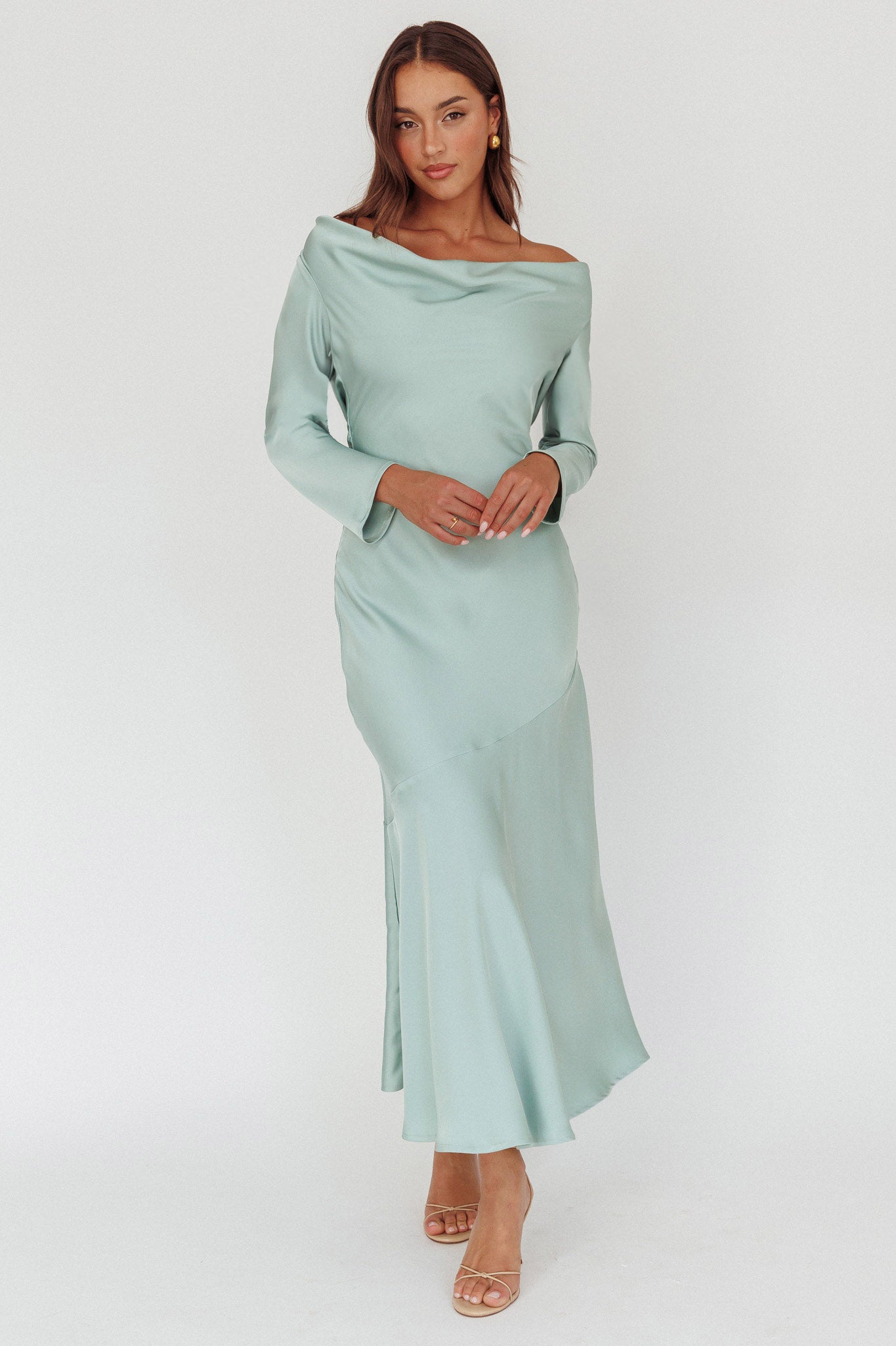 Cecilia Long Sleeve Drape Back Maxi Dress Sage-Fable Dress