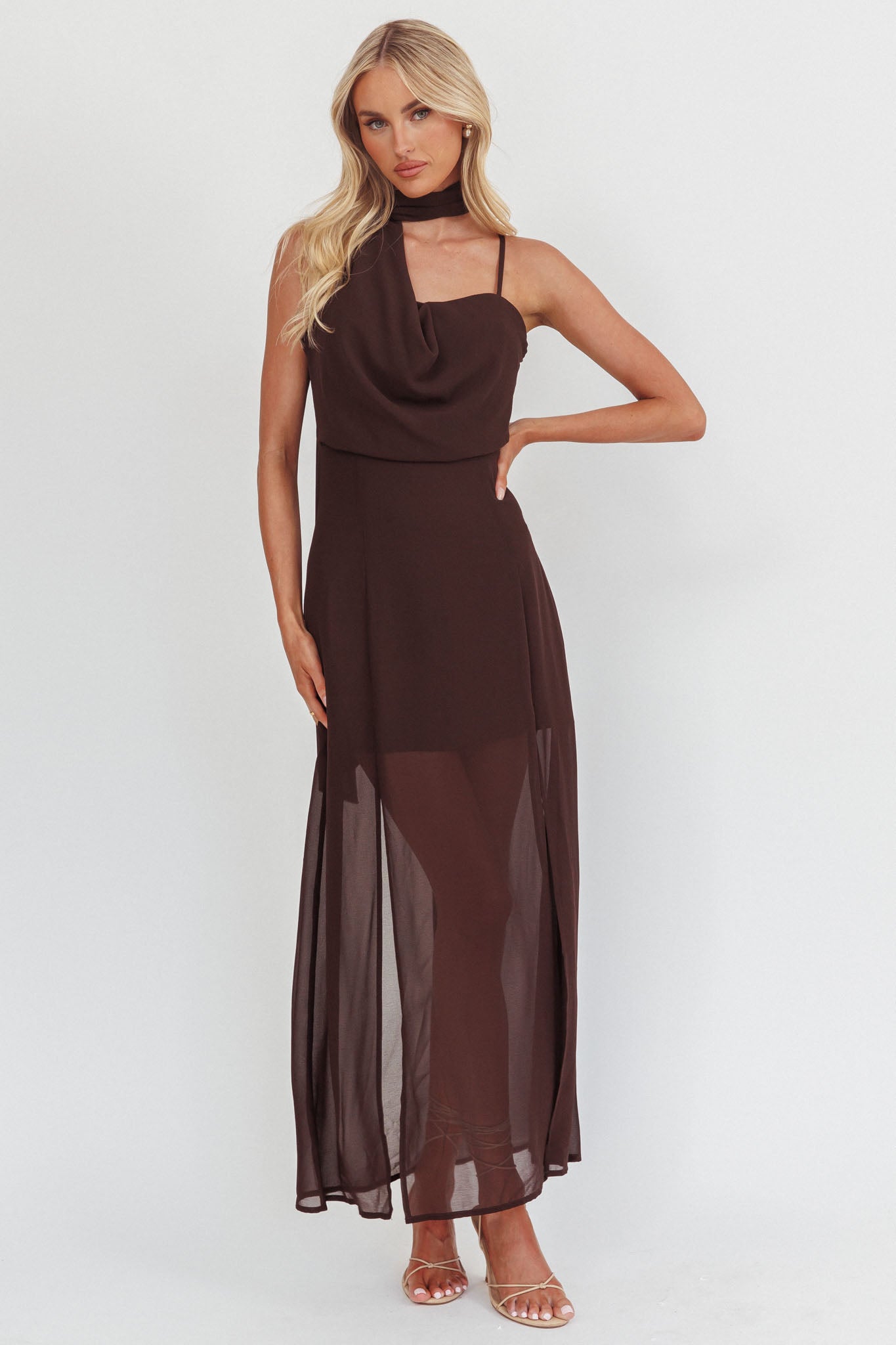 My Paradise Neck Scarf Maxi Dress Chocolate-Fable Dress