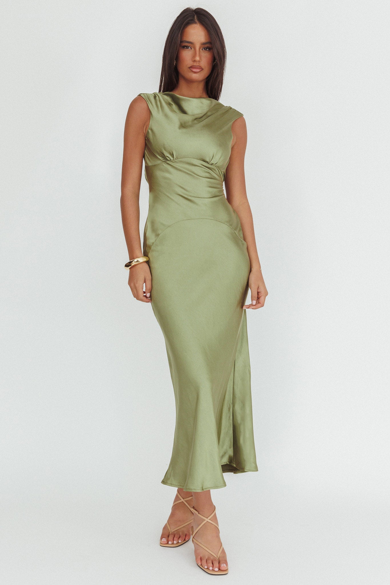 Cheers To You Cowl Back Maxi Dress Olive-Fable Dress