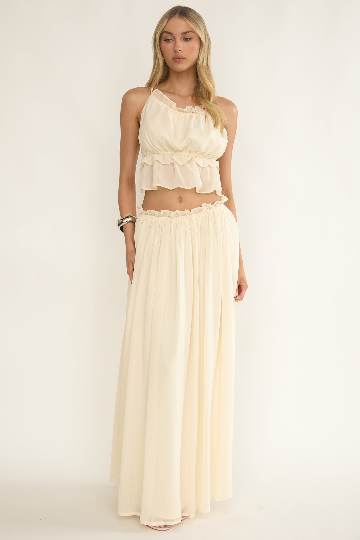 Marivelle Frill Trim Maxi Skirt Oyster-Fable Dress
